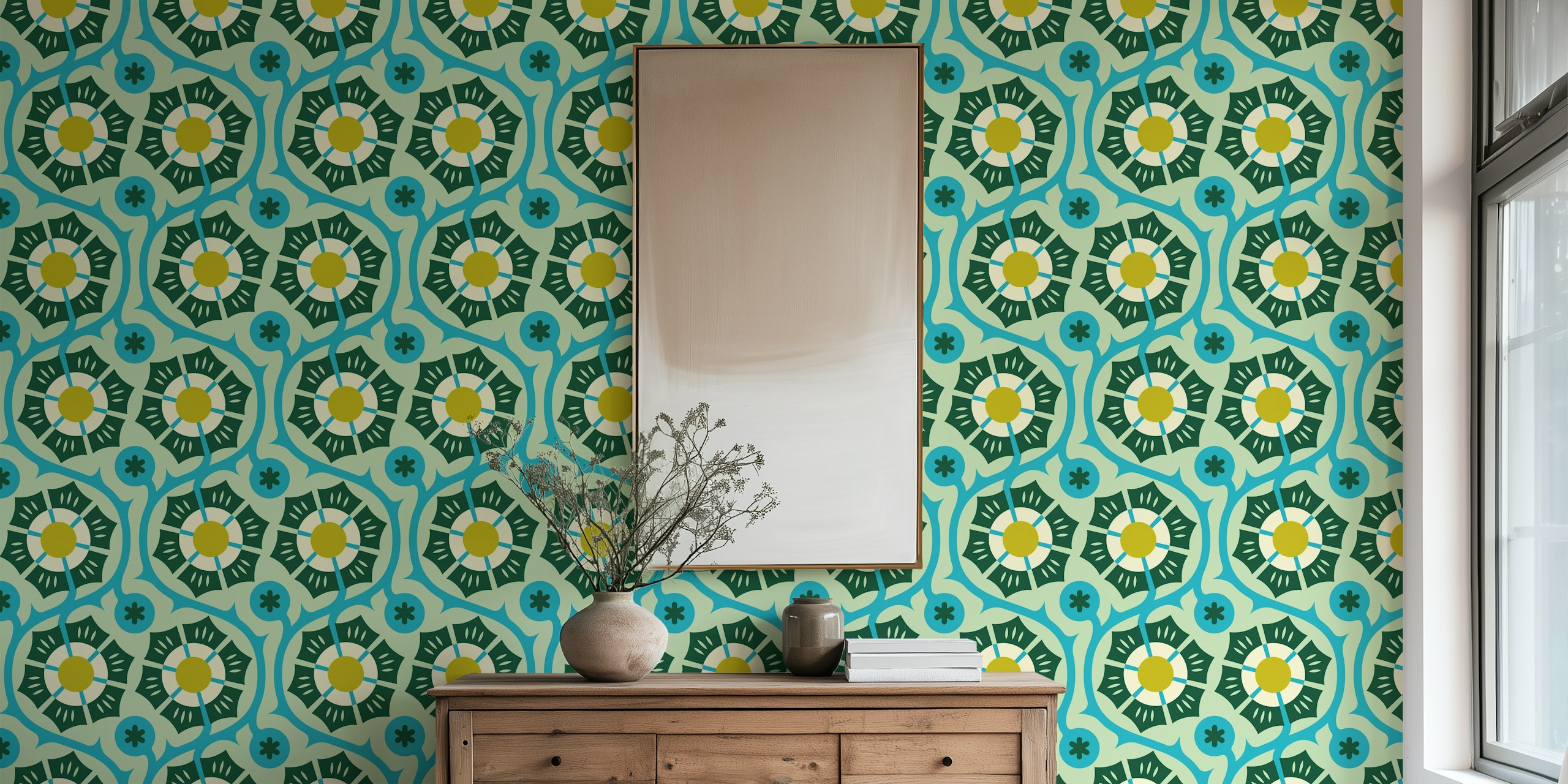 Bold Vintage Flora wallpaper i et rom