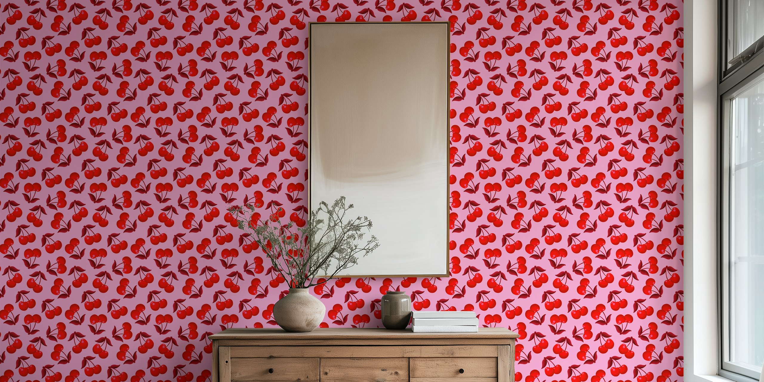 Cherry wallpaper design on pink background