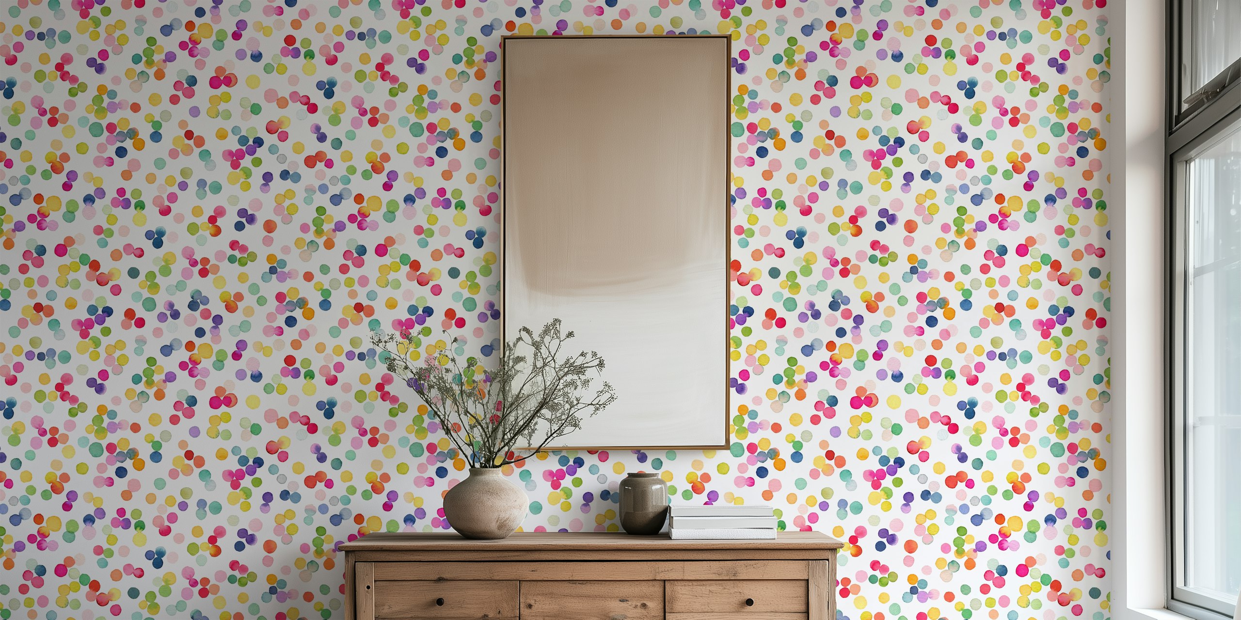 Colorful confetti wallpaper in a room