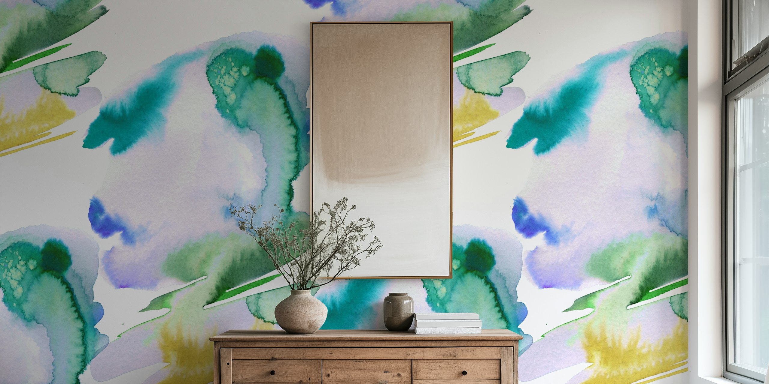 Abstract Splash Watercolor Green Aqua wallpaper