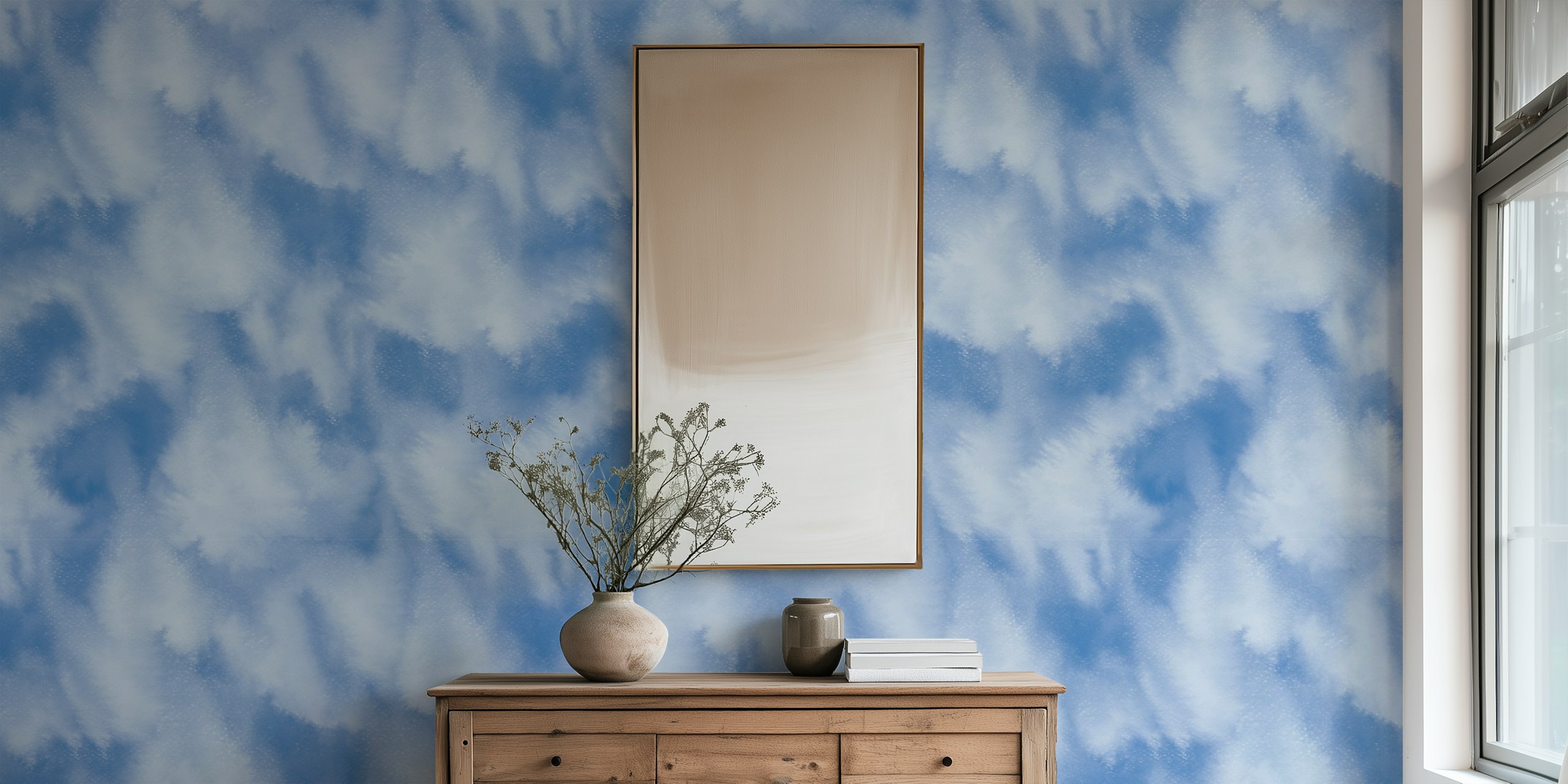 Tranquil blue hues wallpaper in a room