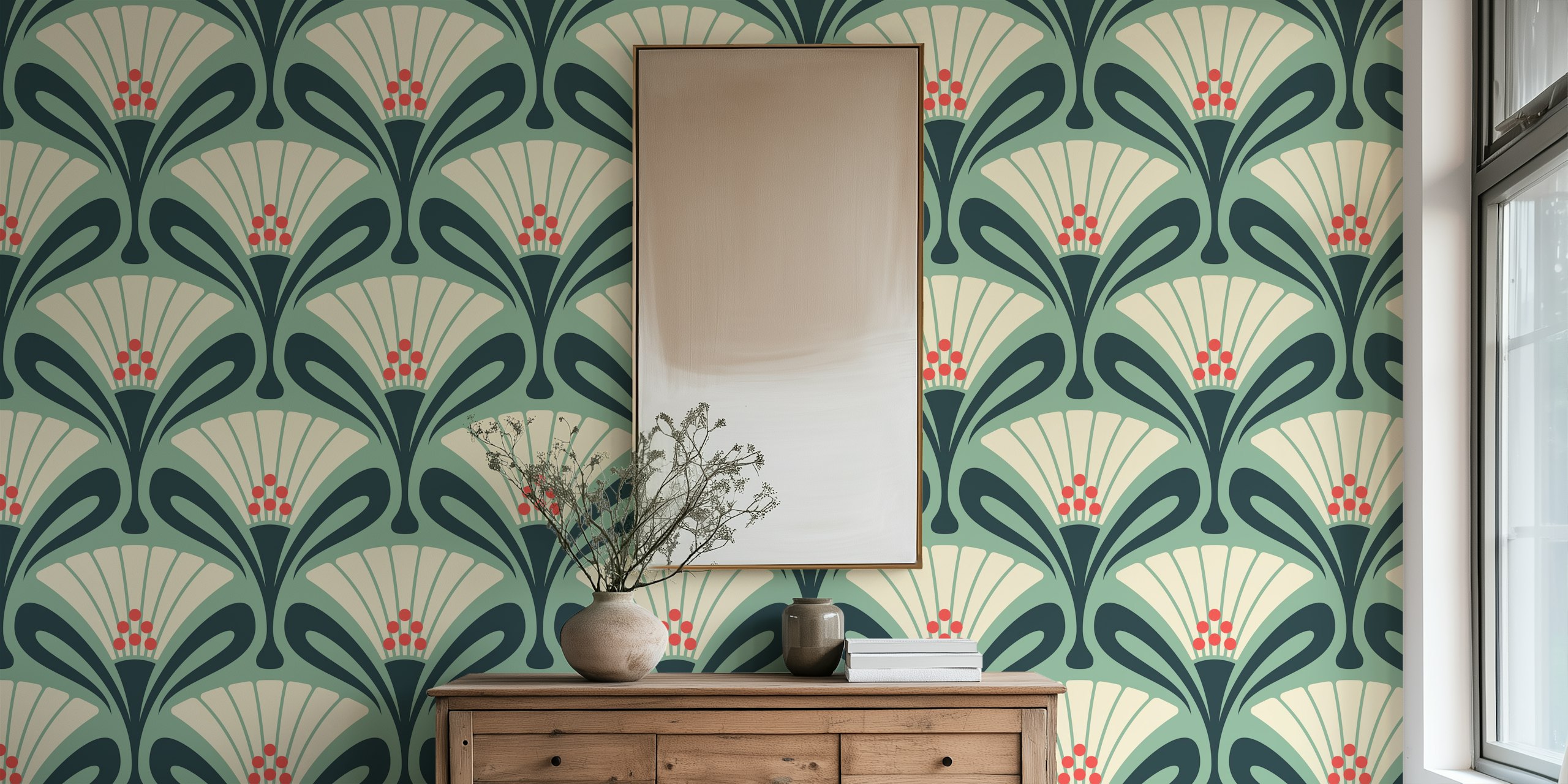 Vintage floral Art Deco wallpaper in a room