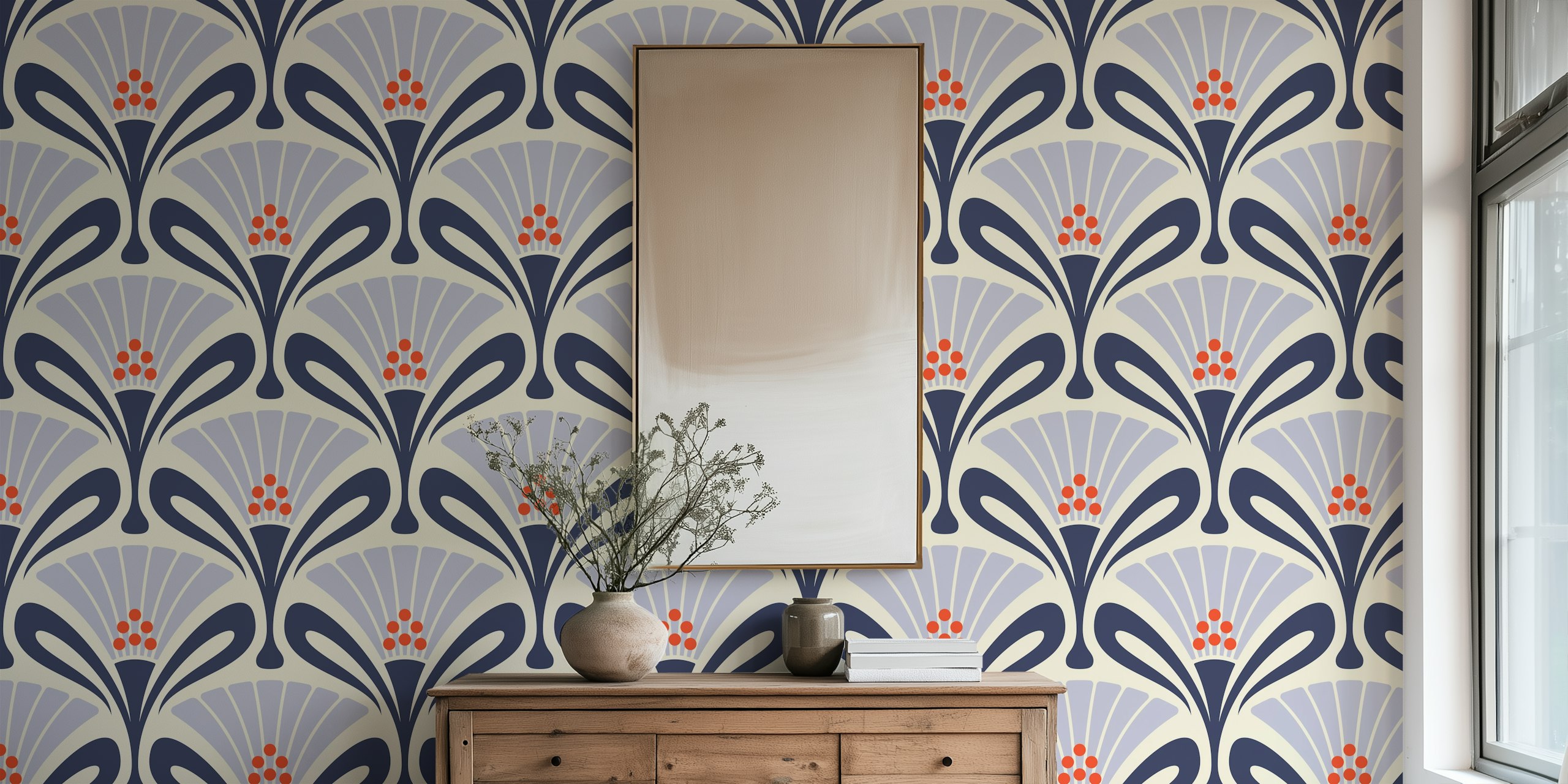 Navy purple vintage floral art deco wallpaper