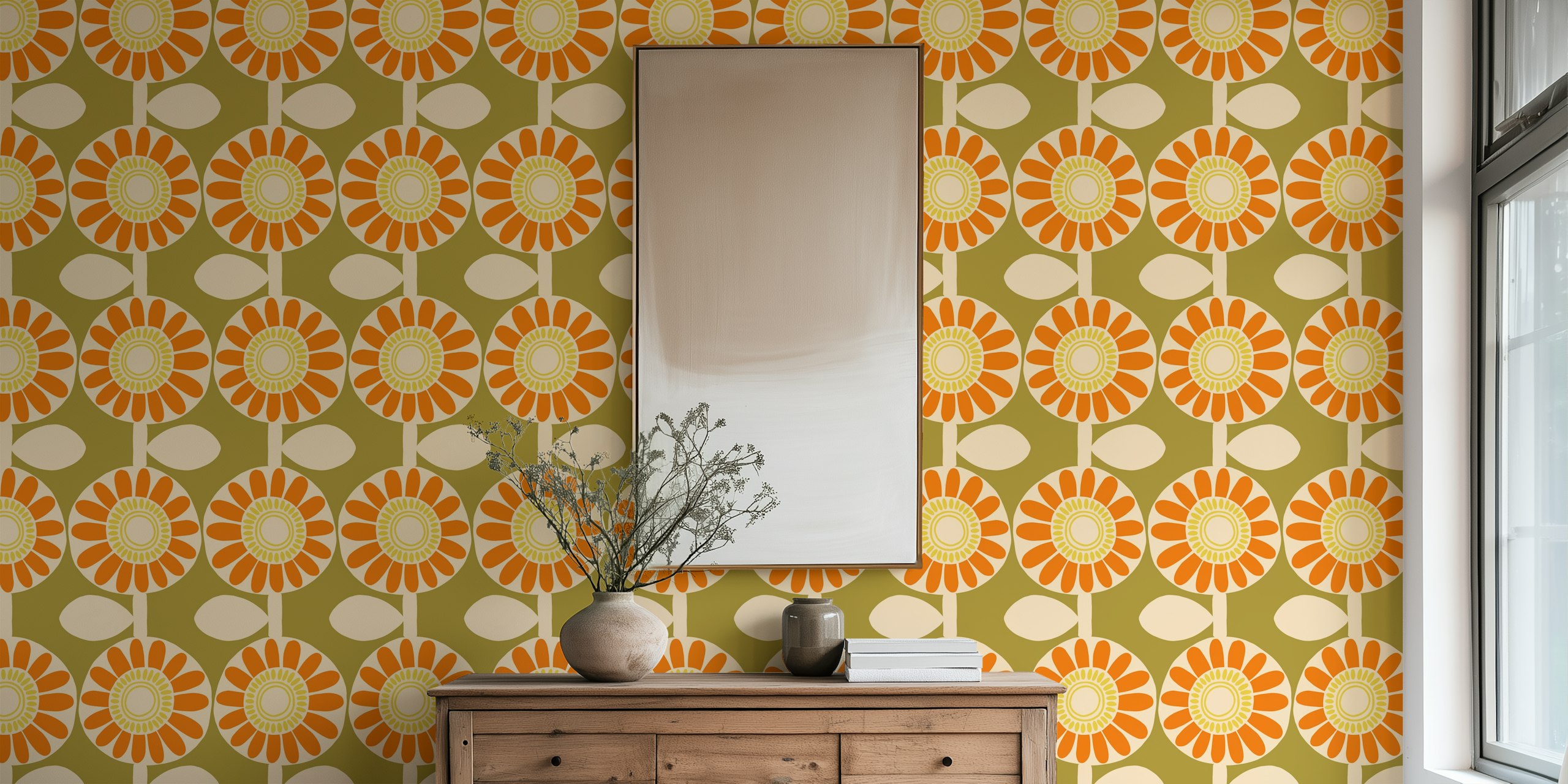 Retro Scandi Sunshine Floral-tapet i et rum
