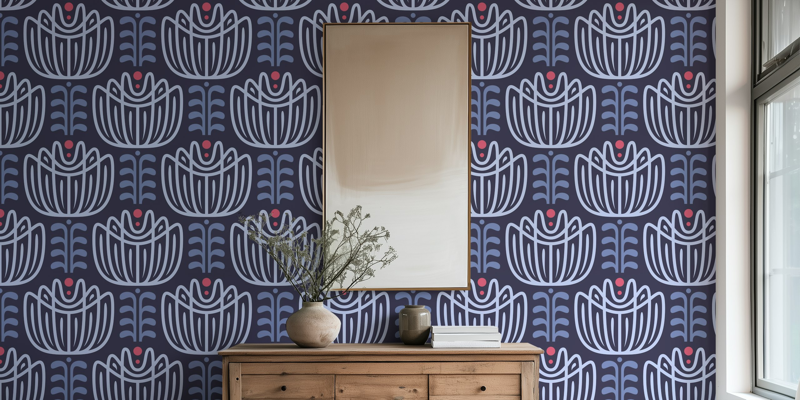Tulip inspired wallpaper design in dark purple