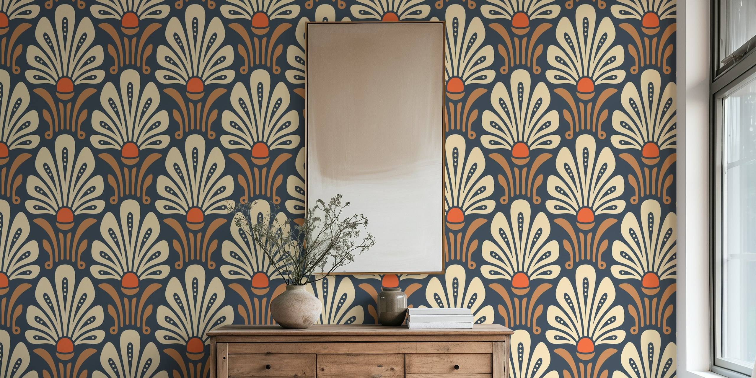 Papel de parede floral elegante em uma configuração de sala