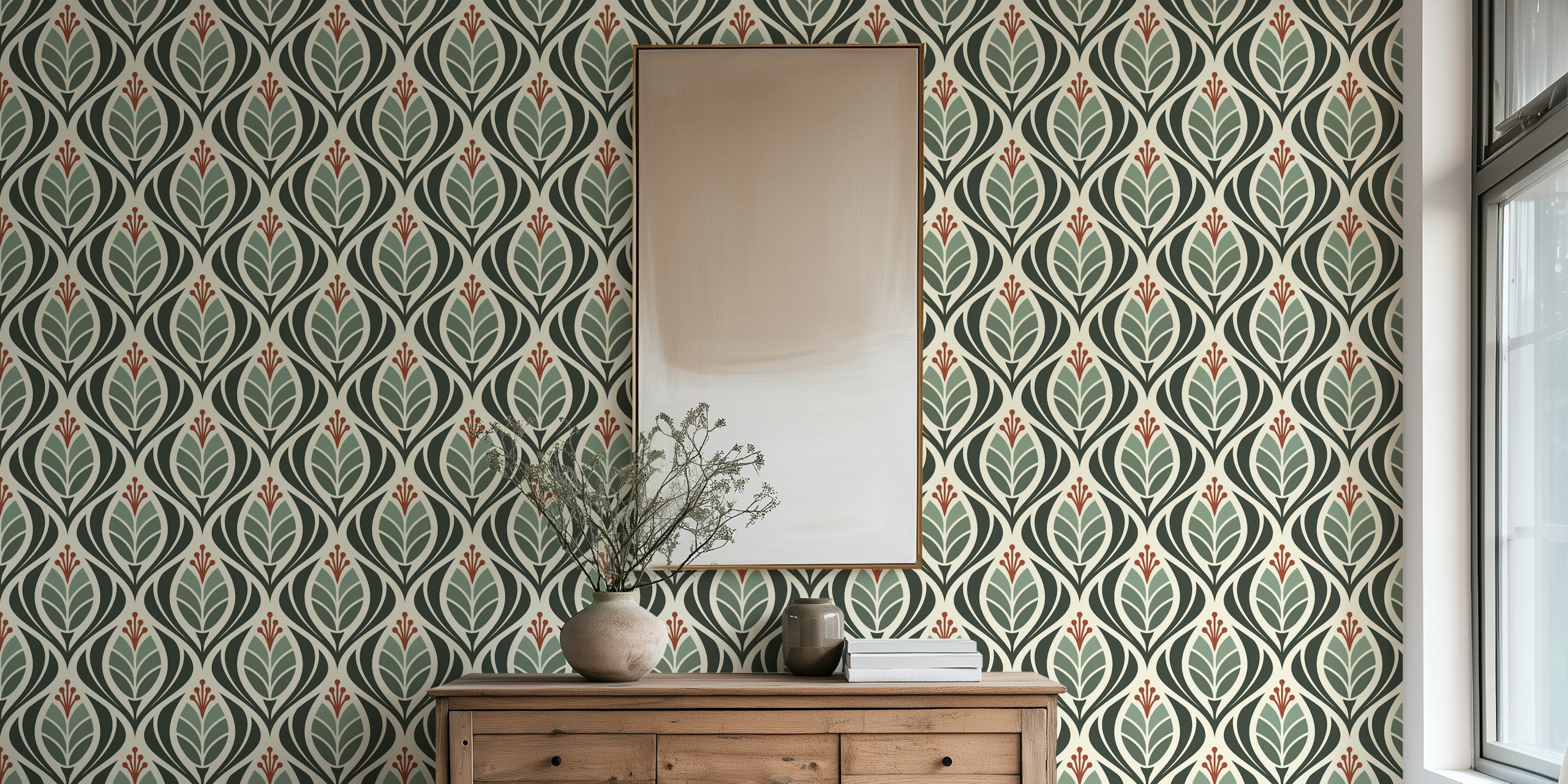 Bold Retro Tulip Blossoms wallpaper huoneessa