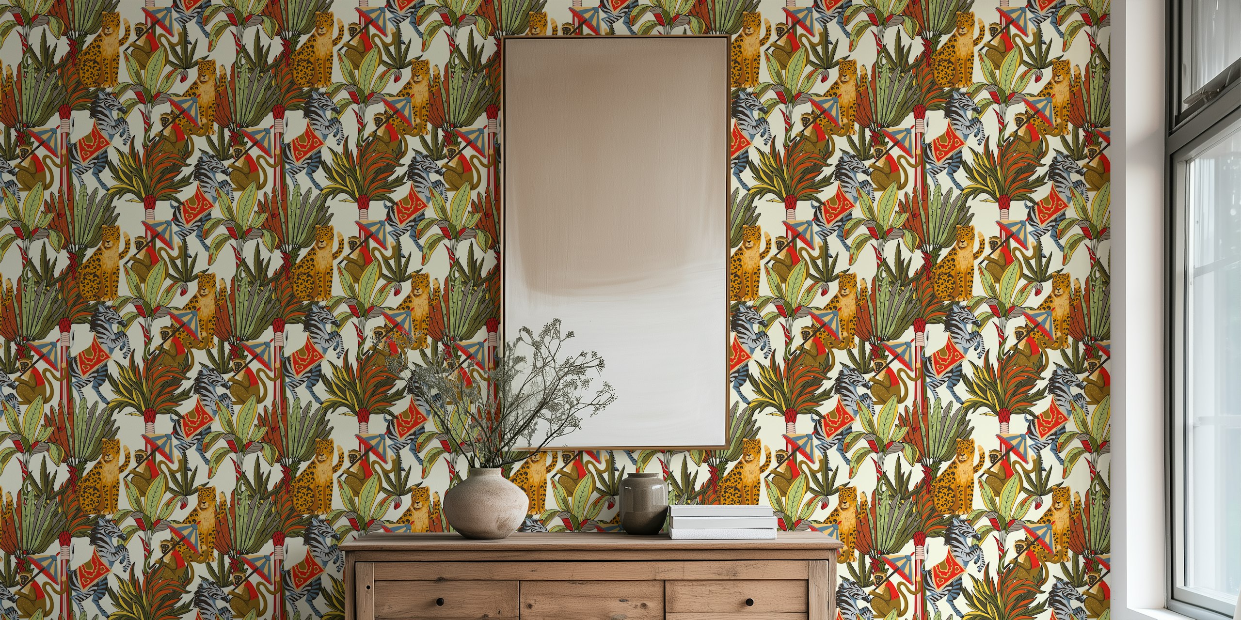 Vibrant Animal Kingdom tapetdesign i ett rum