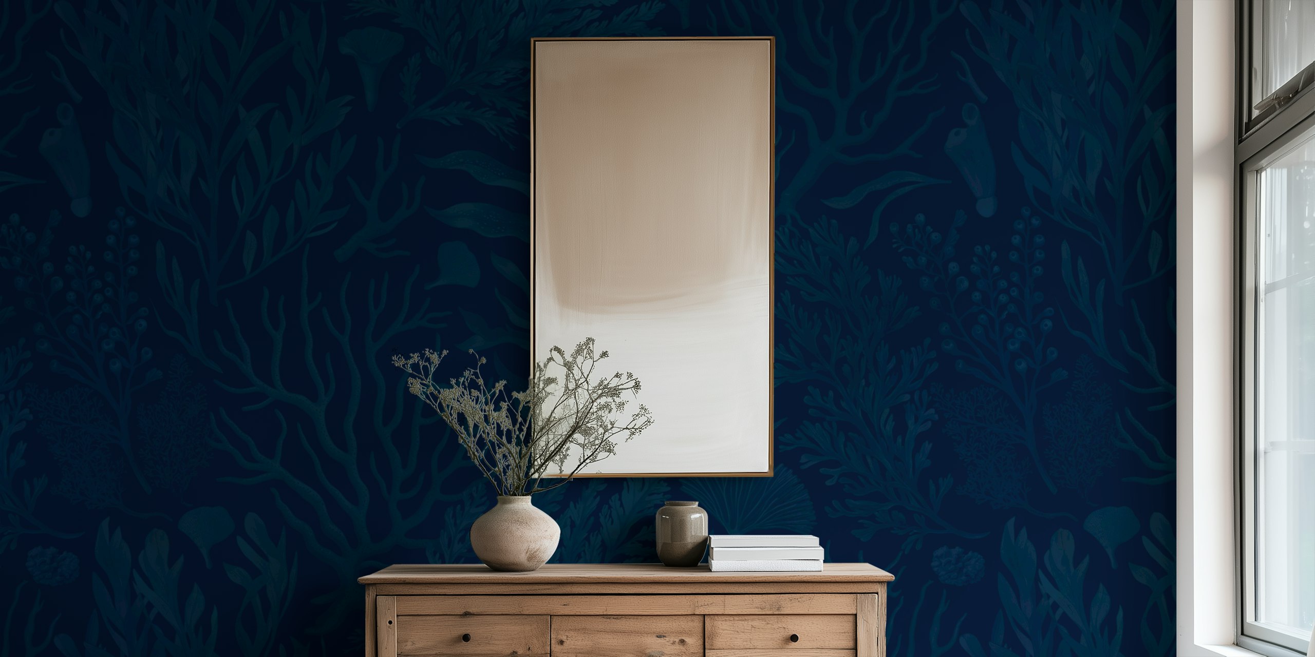 Dark blue underwater garden wallpaper