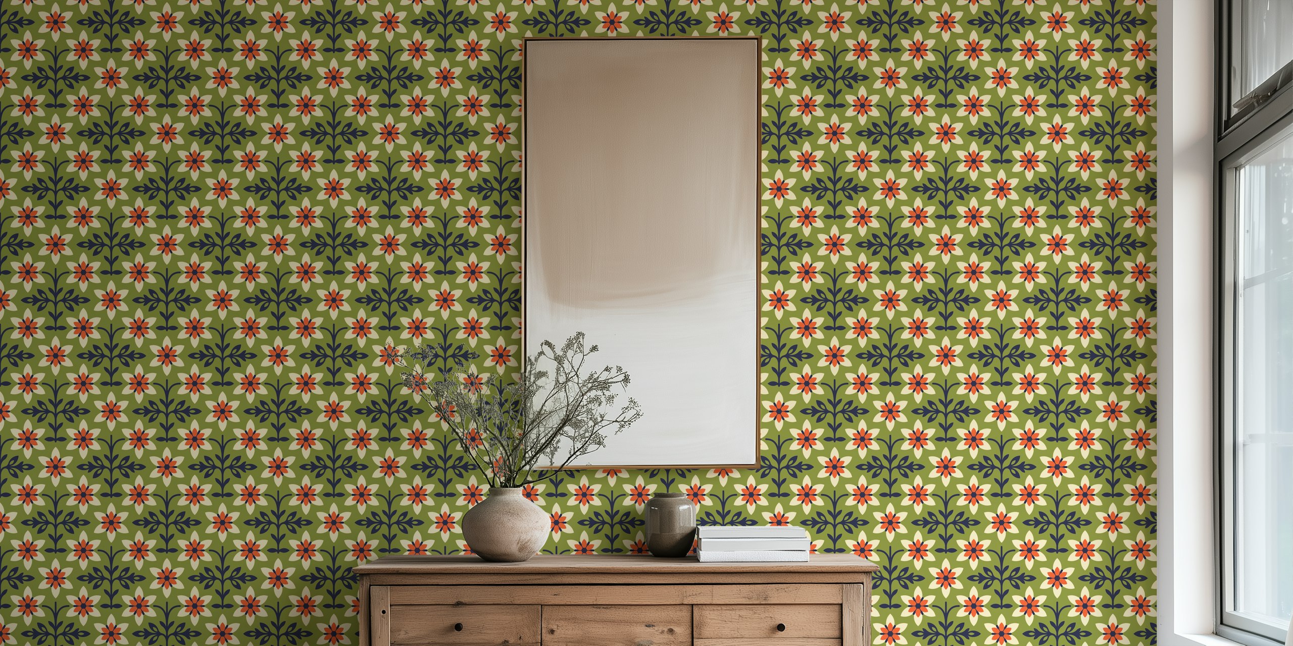 Vintage cvjetna tapeta u zelenoj