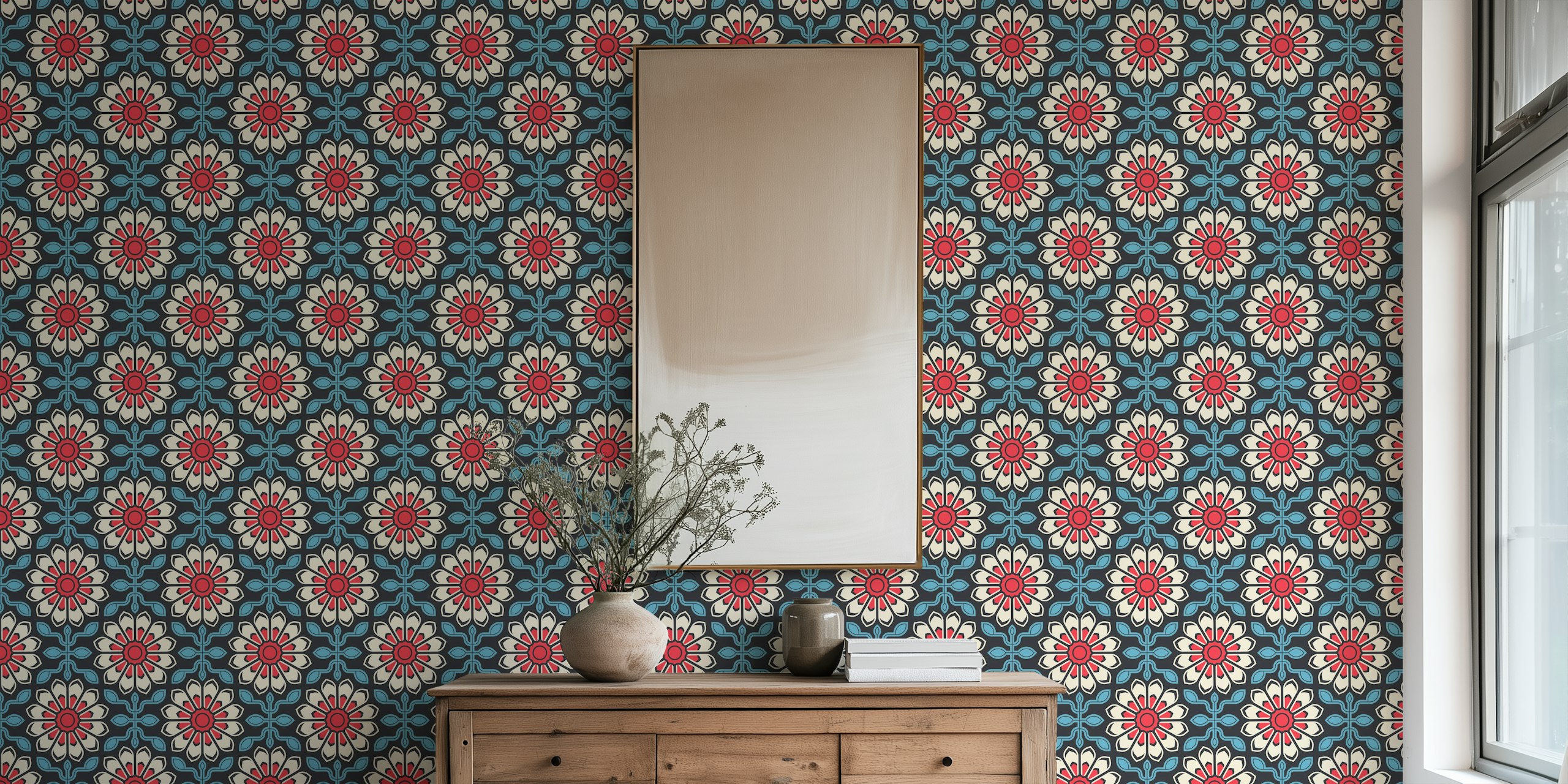 Colorful floral symmetry wallpaper design