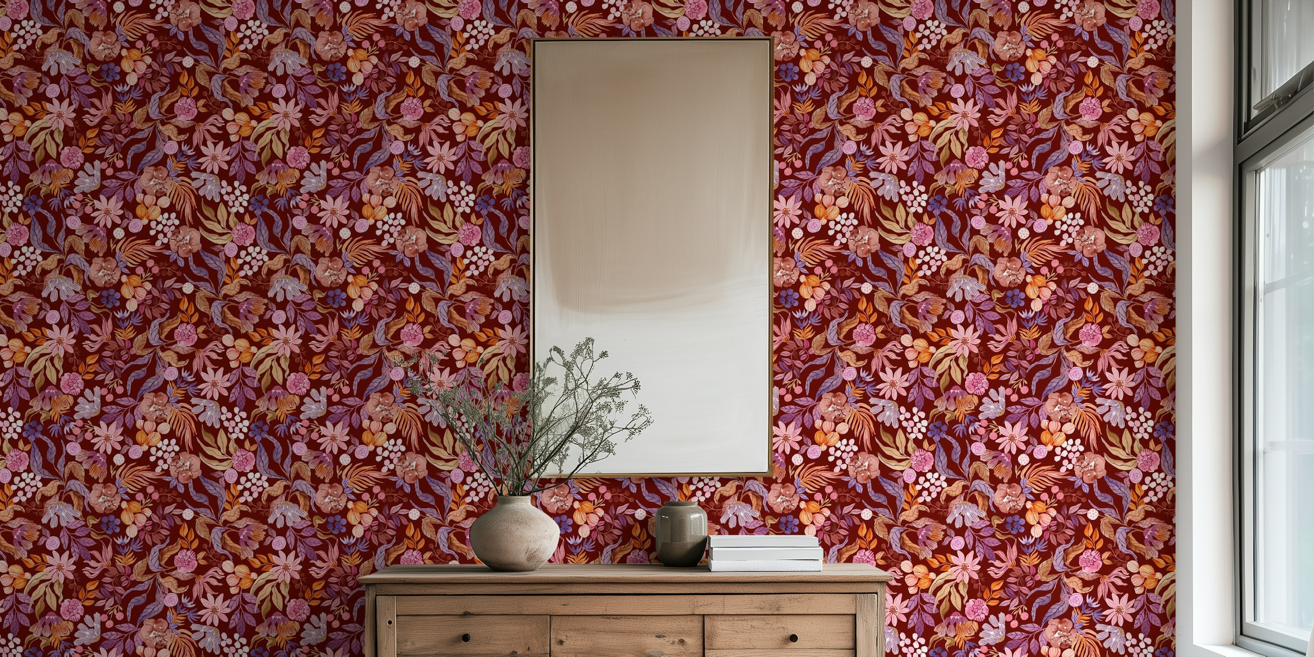 Autumn Watercolor Floral Symphony wallpaper in room