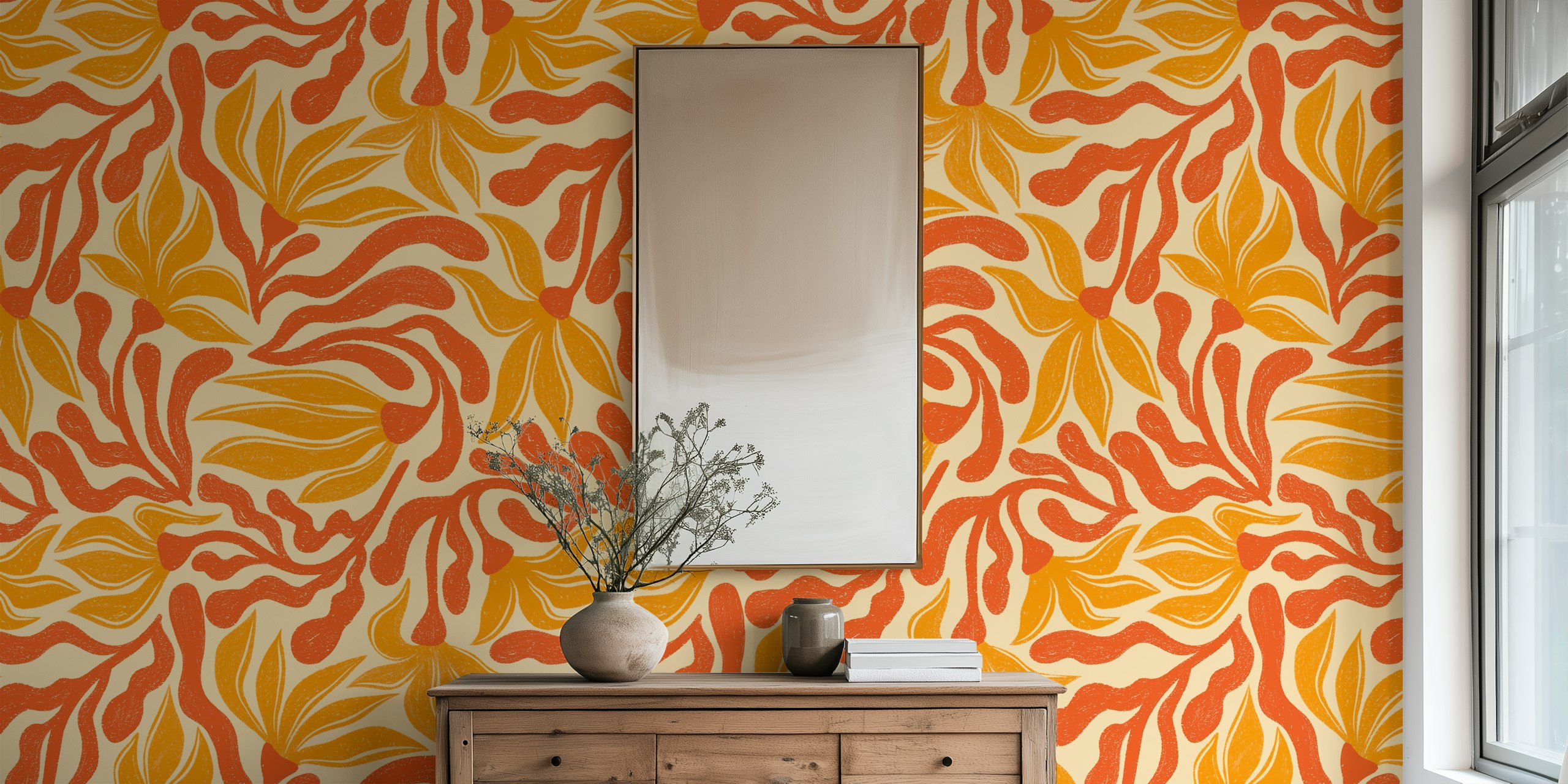 Vintage Floral Waves wallpaper σε ένα δωμάτιο