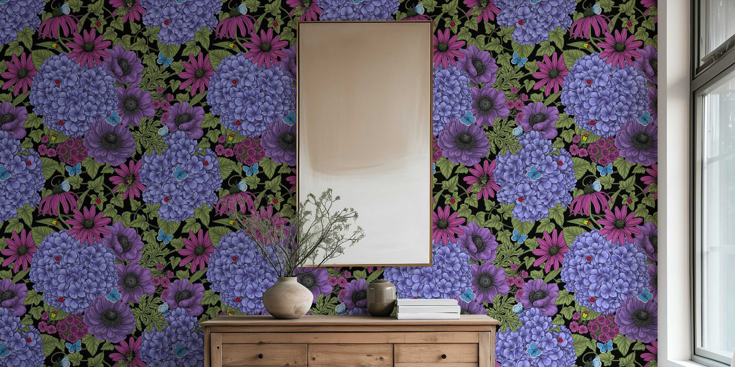 Bold garden florals Tapete in einem Raum