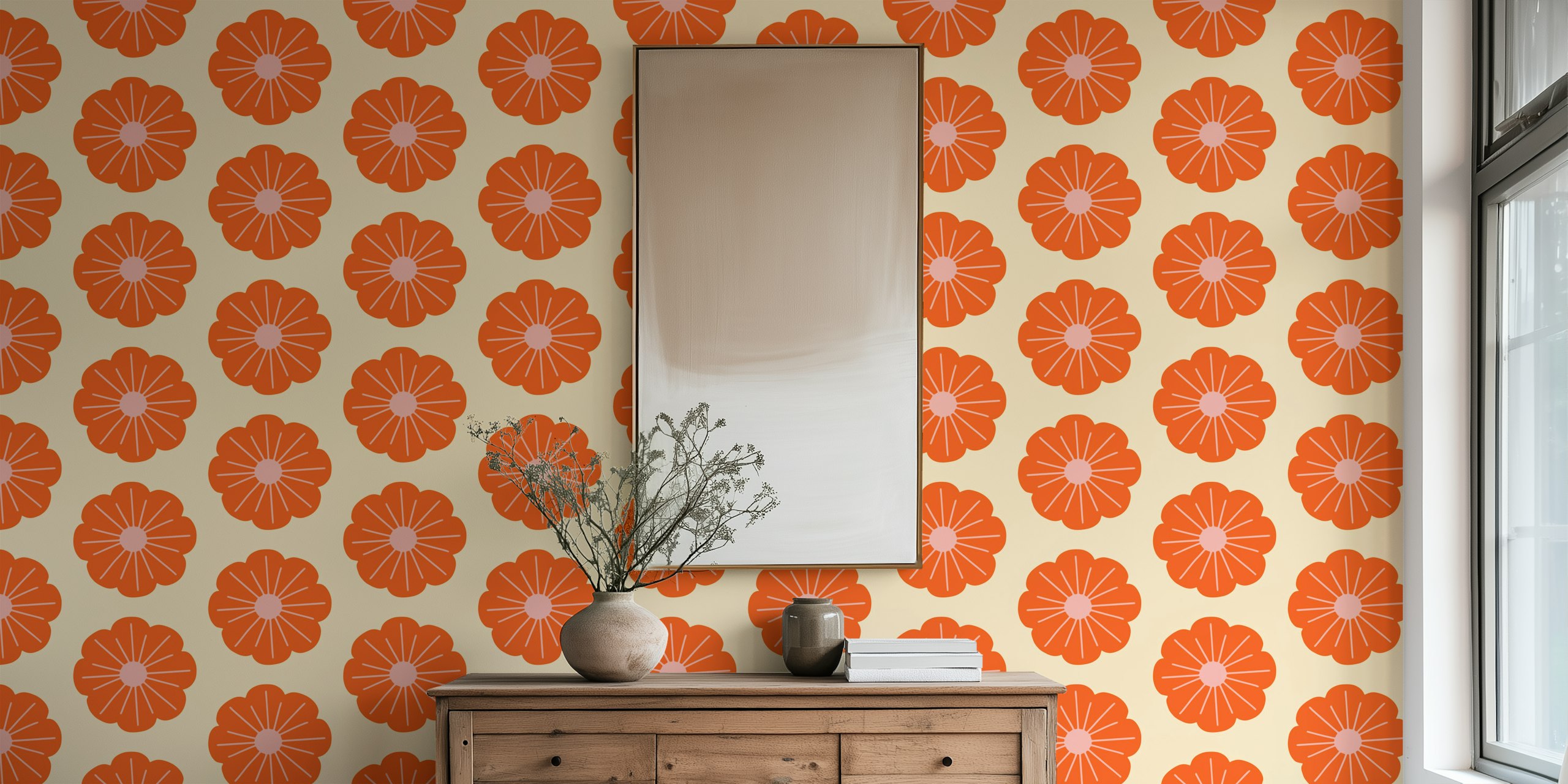 Retro Bold Flower Pink Cream tapet i et rom