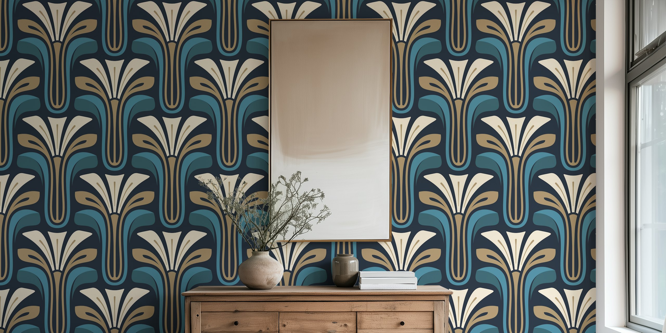 Stylish Vintage Bloom in Blue Beige - L dans une pièce