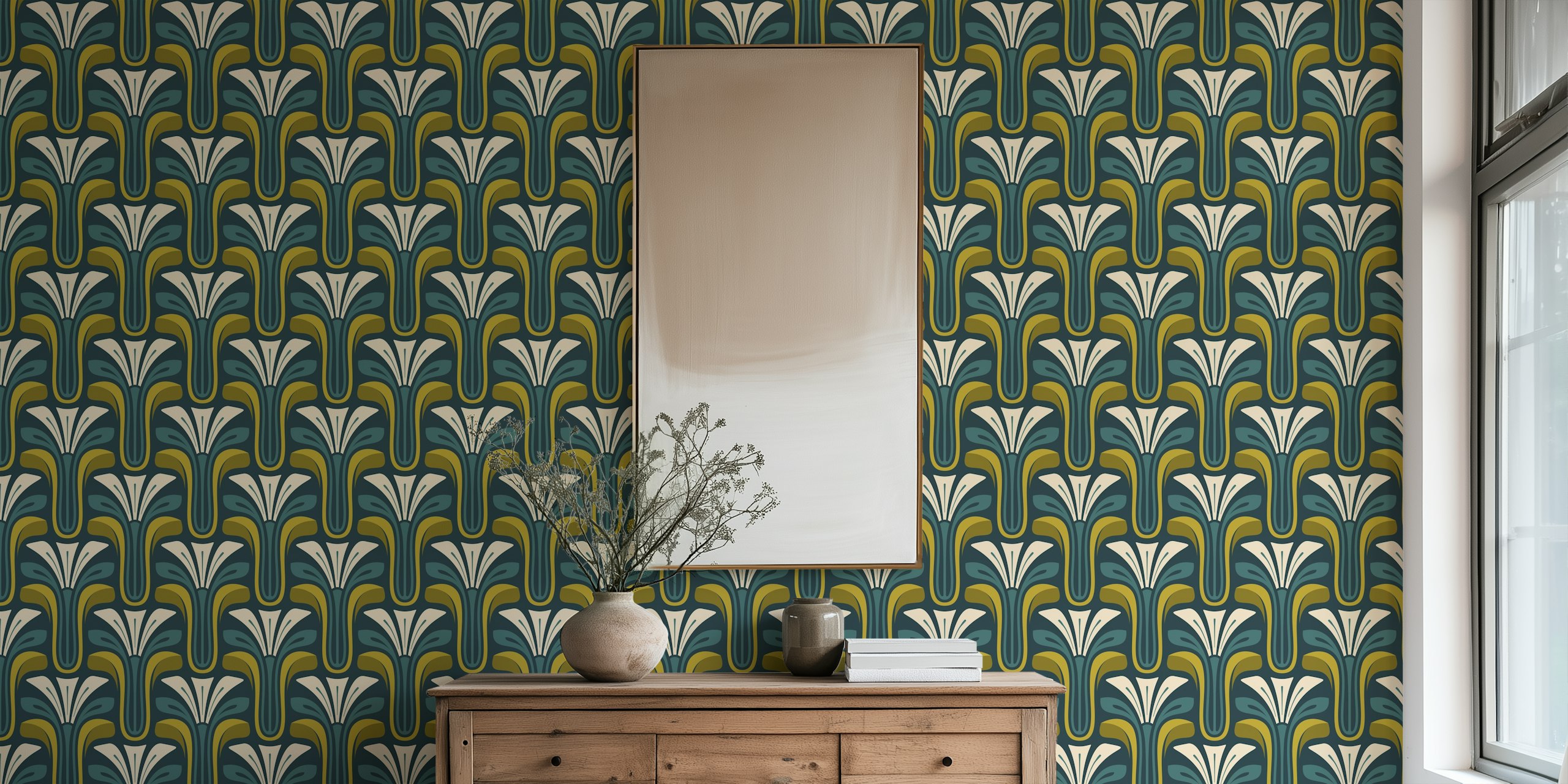 Vintage floral wallpaper in a room setting