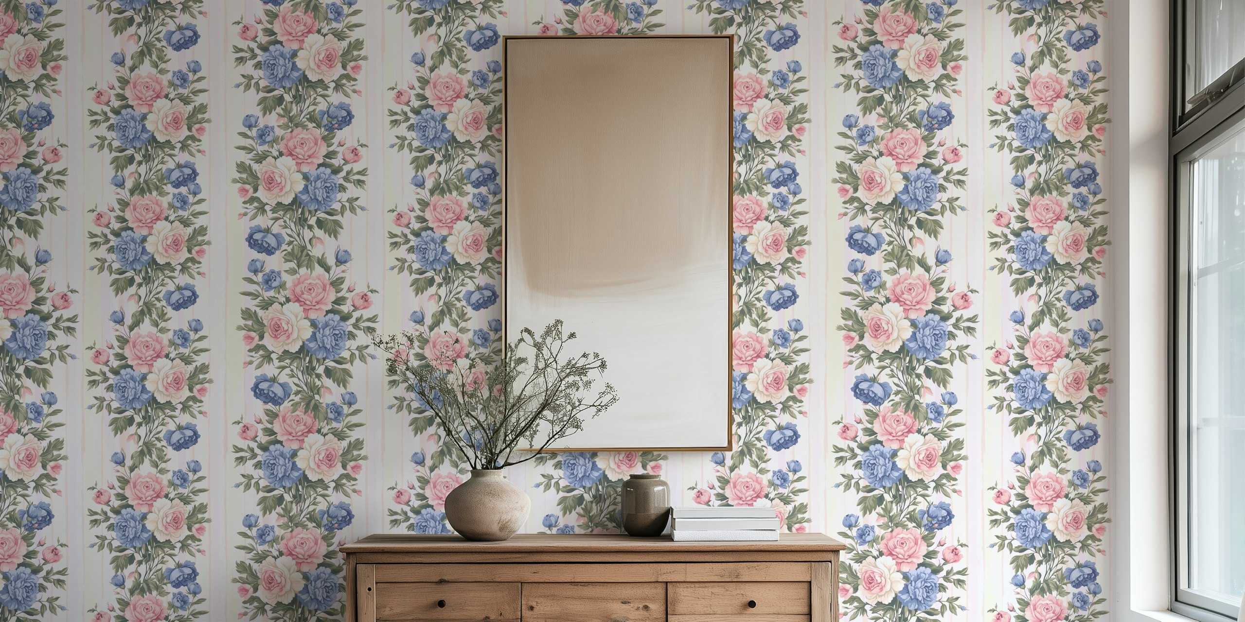 Pastel flower wallpaper in einem Raum