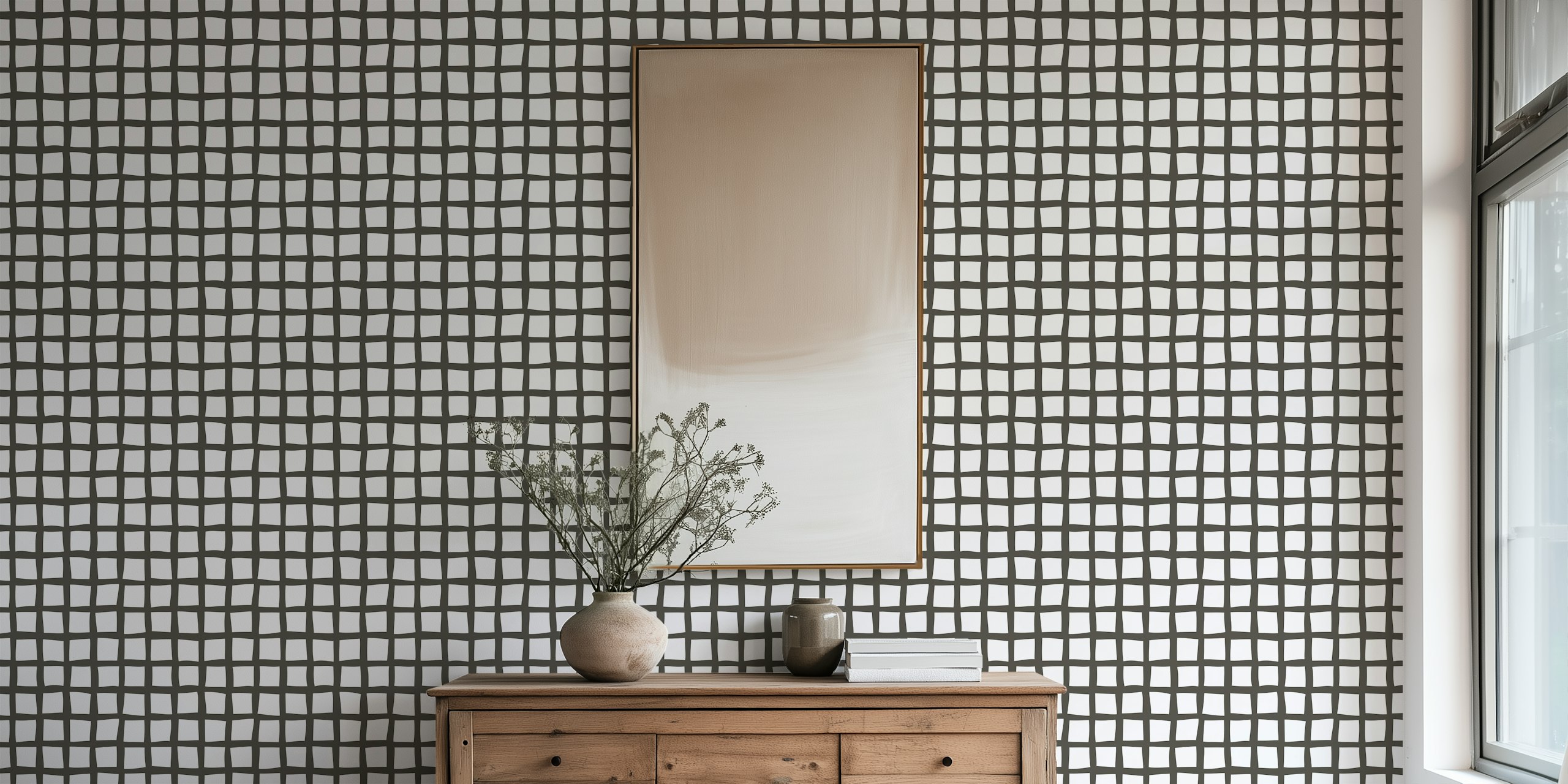 Organic Grid Charcoal wallpaper in a room