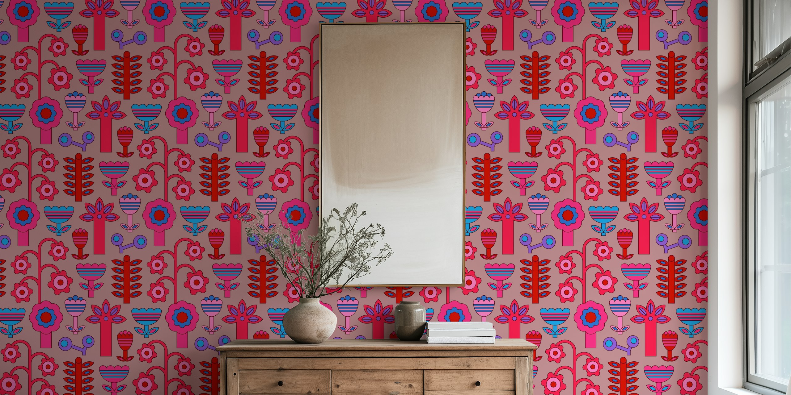 Tapeta Retro flowers v pokoji