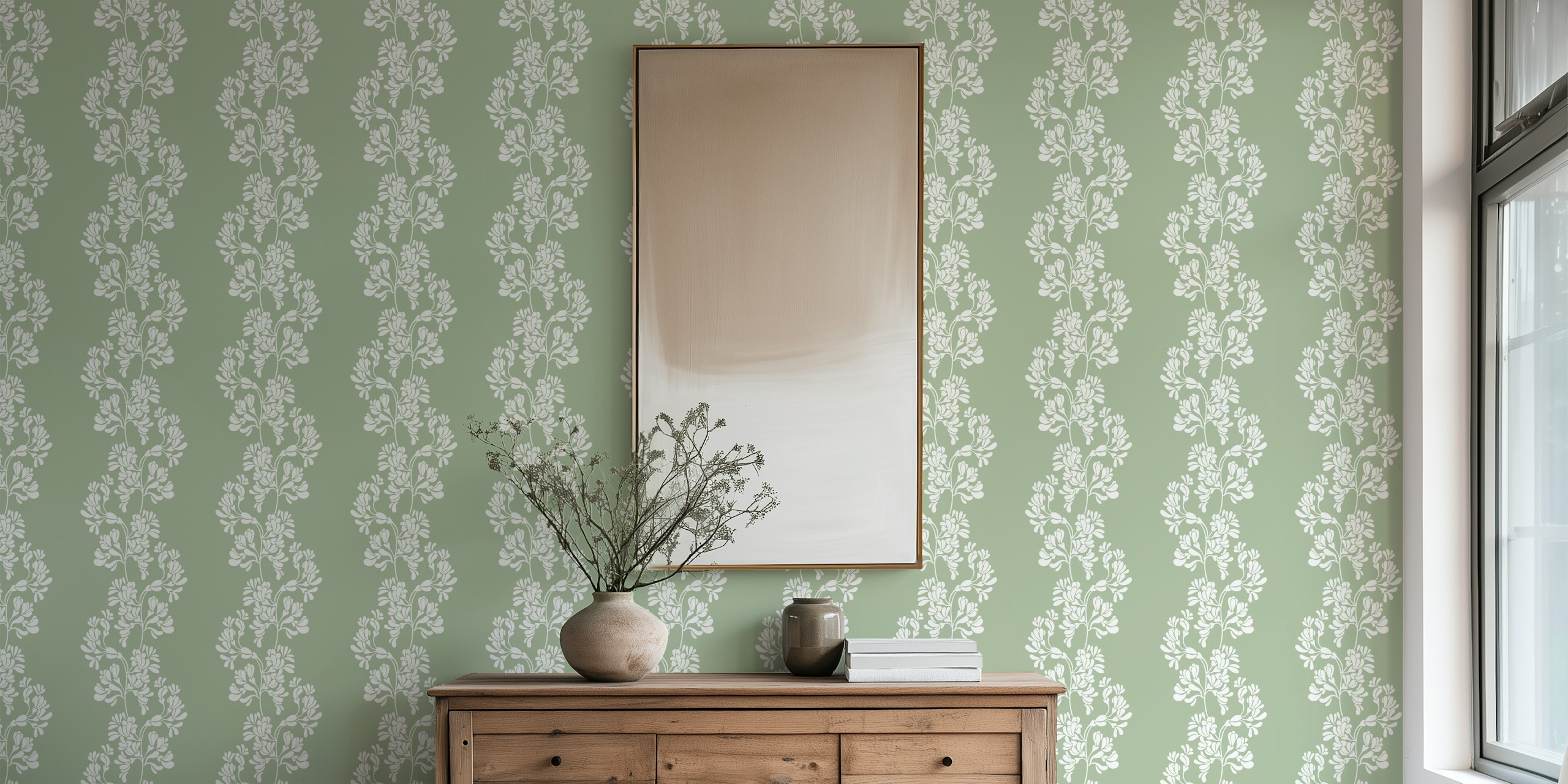 Waving Floral Branches Stripes wallpaper in a room
