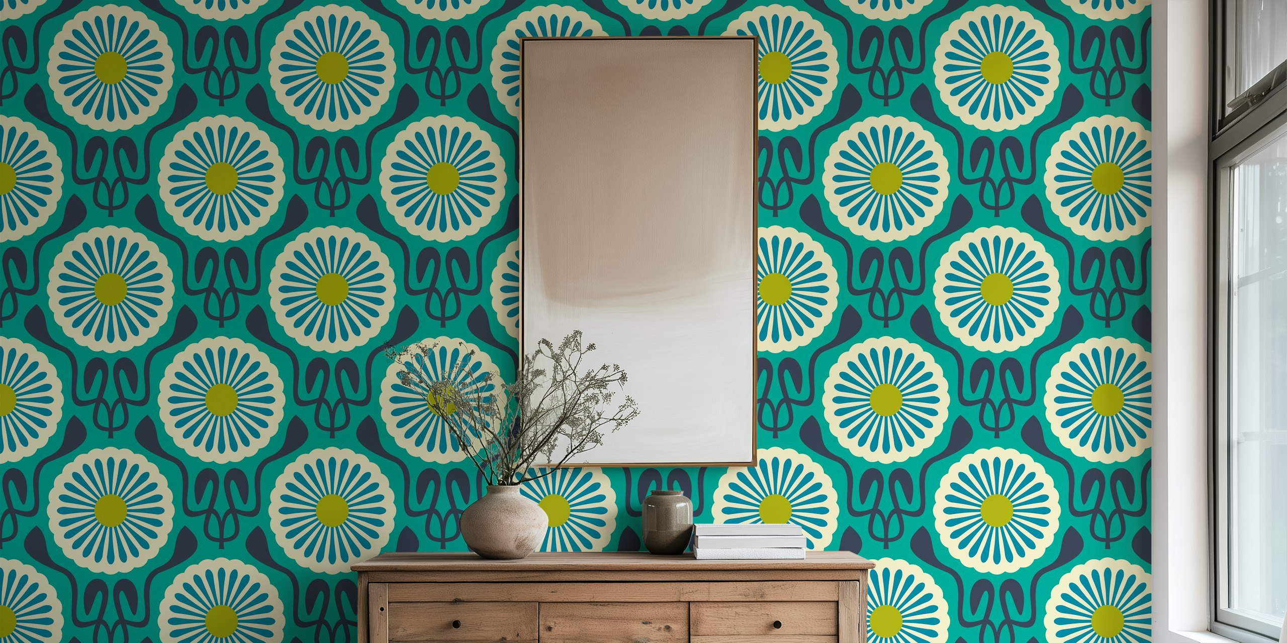 Chic Daisy Delight in Green wallpaper pattern