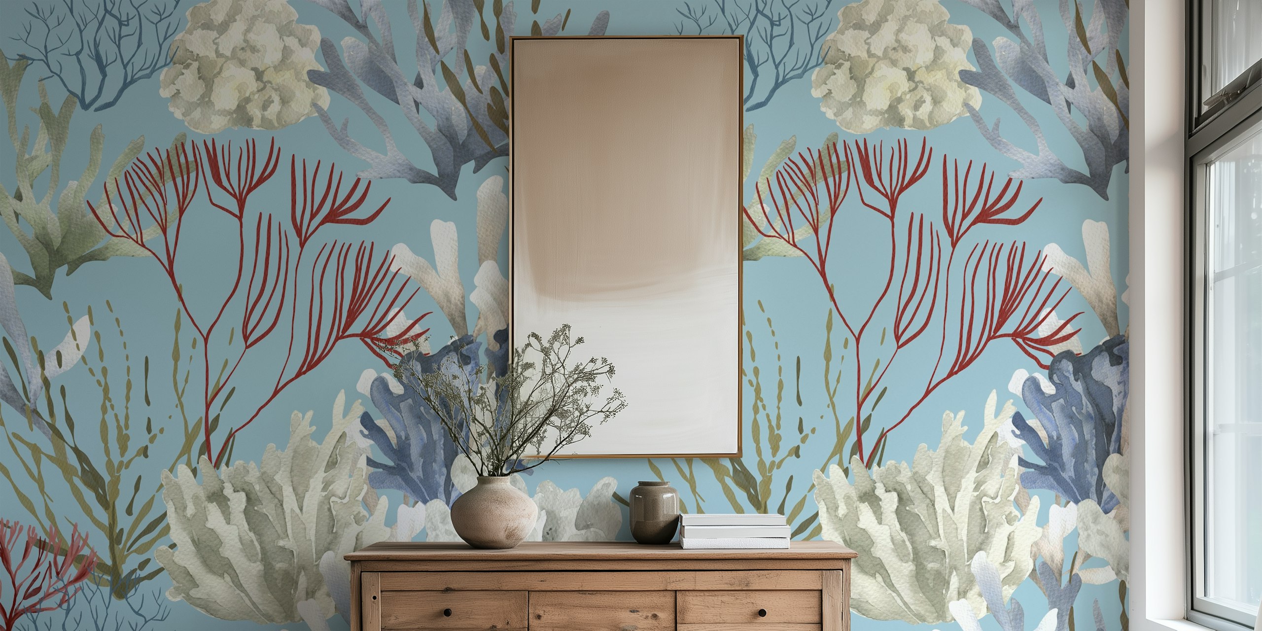 Vibrant Coral Reef Pattern em um quarto