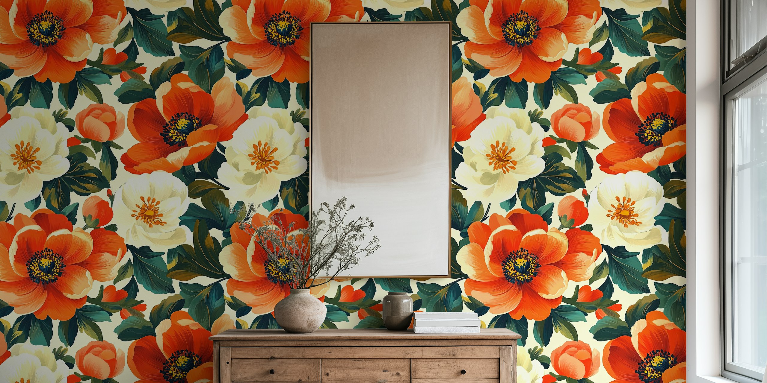 Intense Red Flowers wallpaper in a room