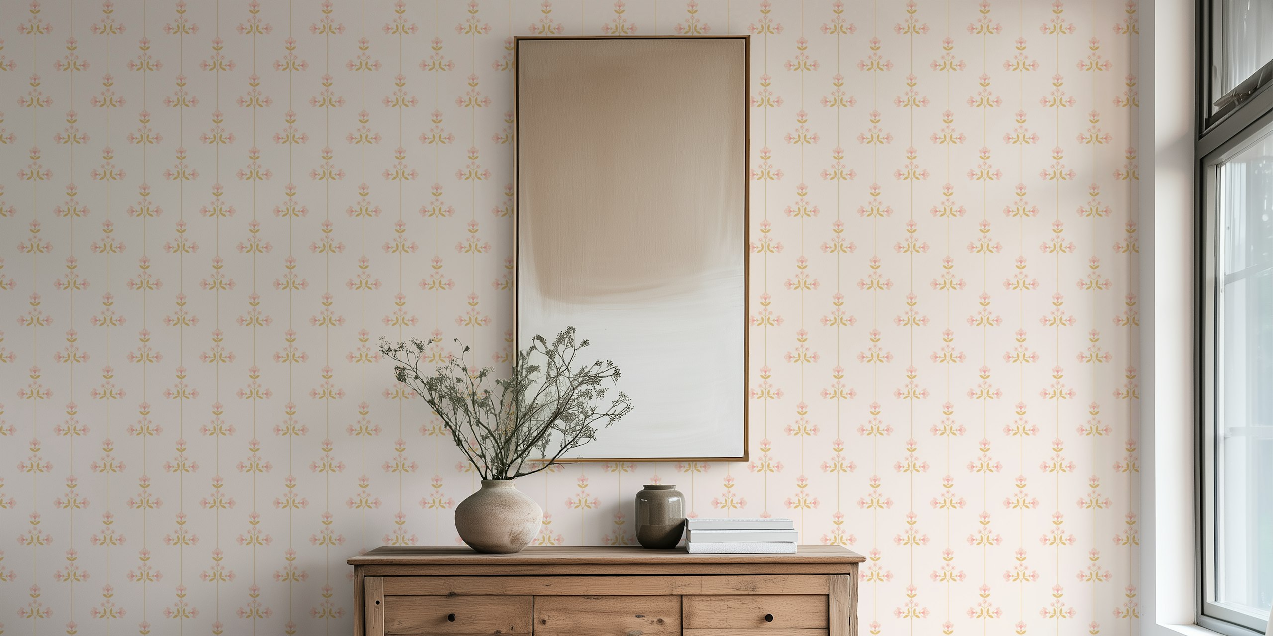 Papier peint floral Vivienne rose dans une pièce