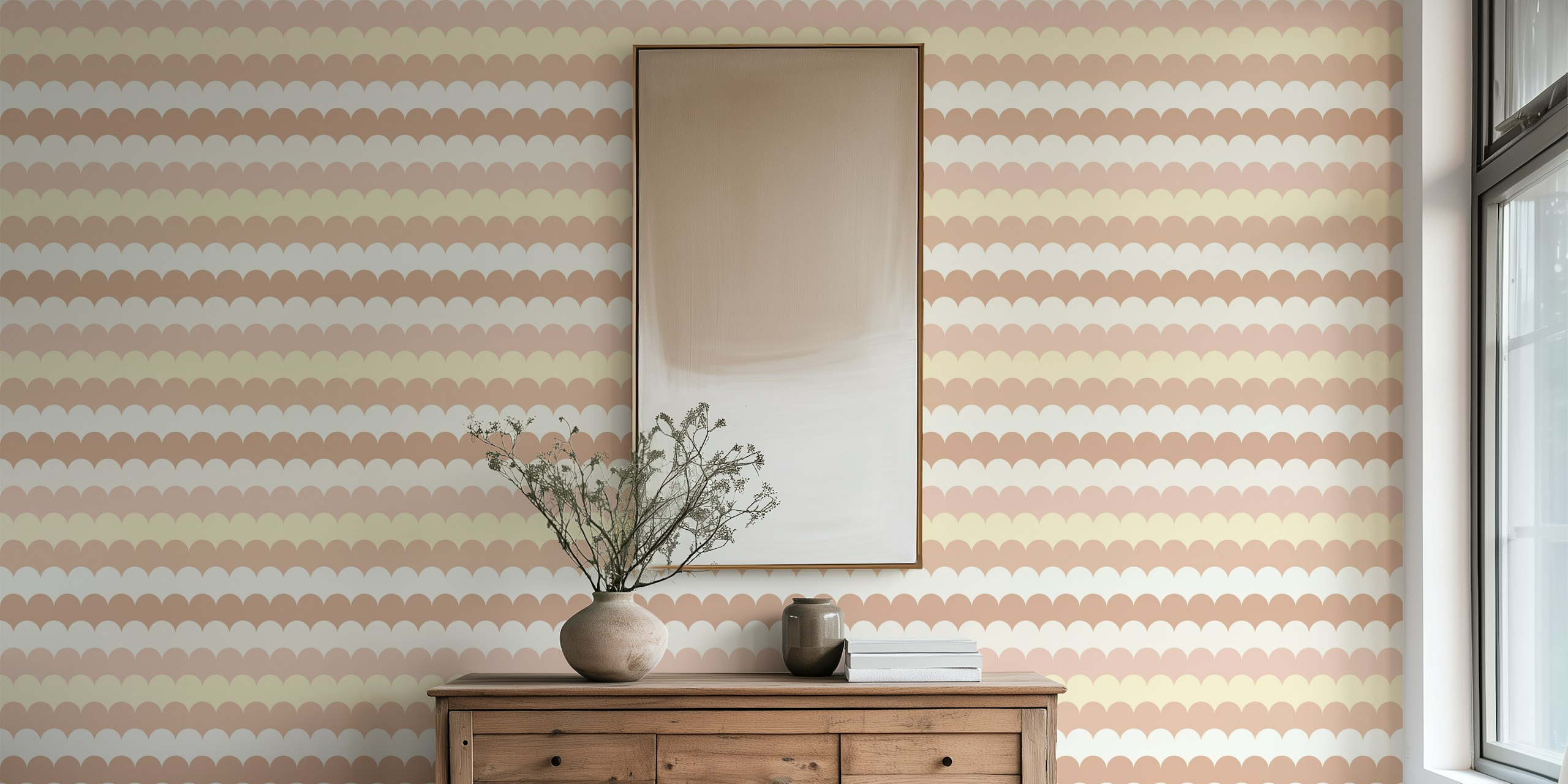 Soft beige scallop pattern wallpaper