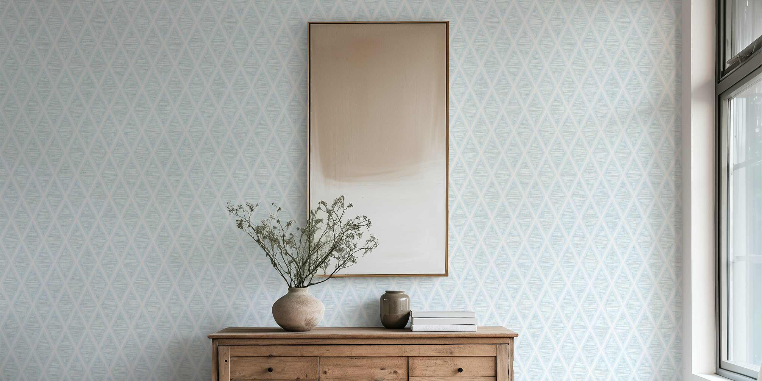Diamond Trellis Geometric wallpaper in grijsblauw