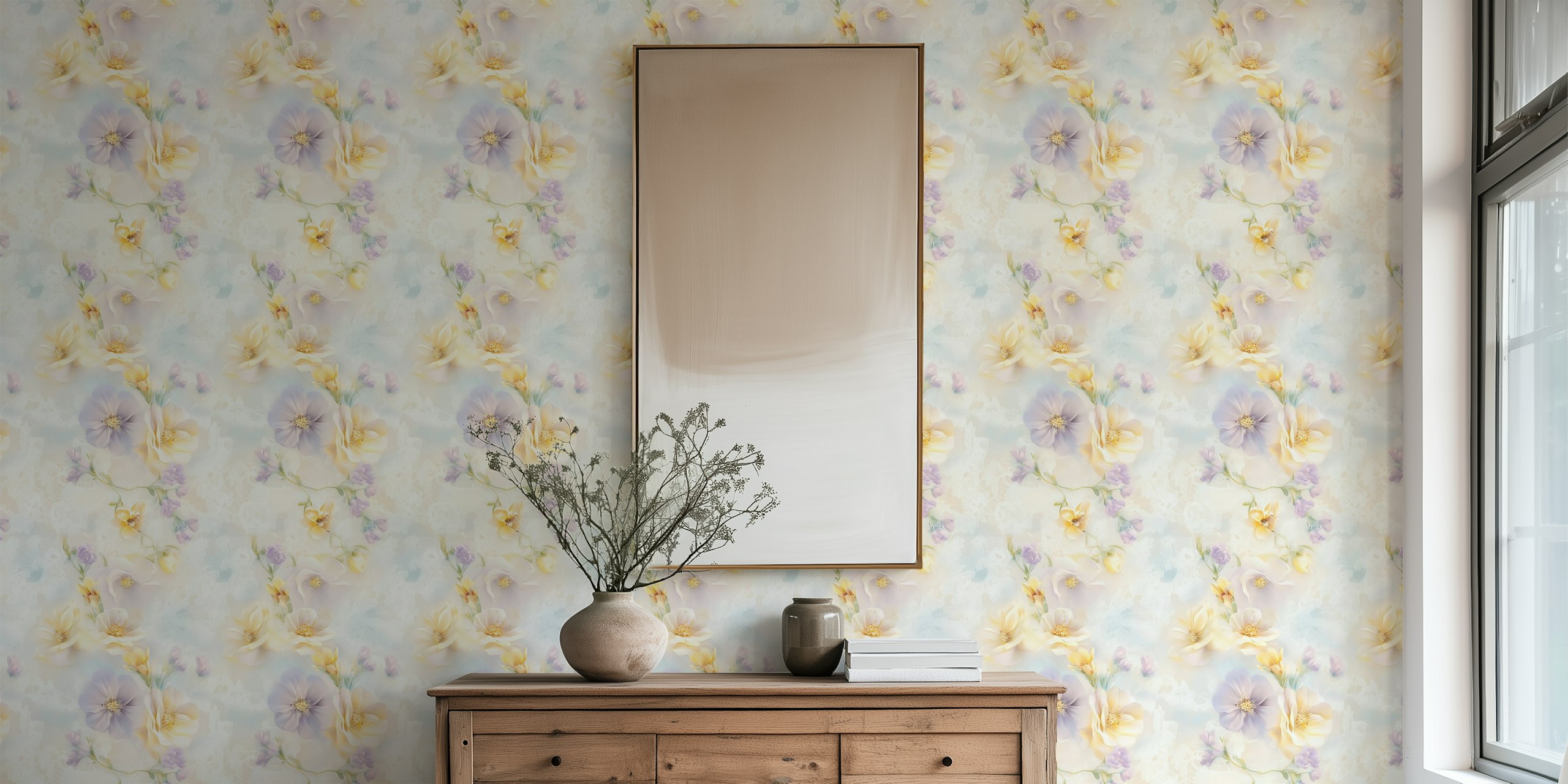 Tapeta Pastel Floral Delight w stylowym pokoju
