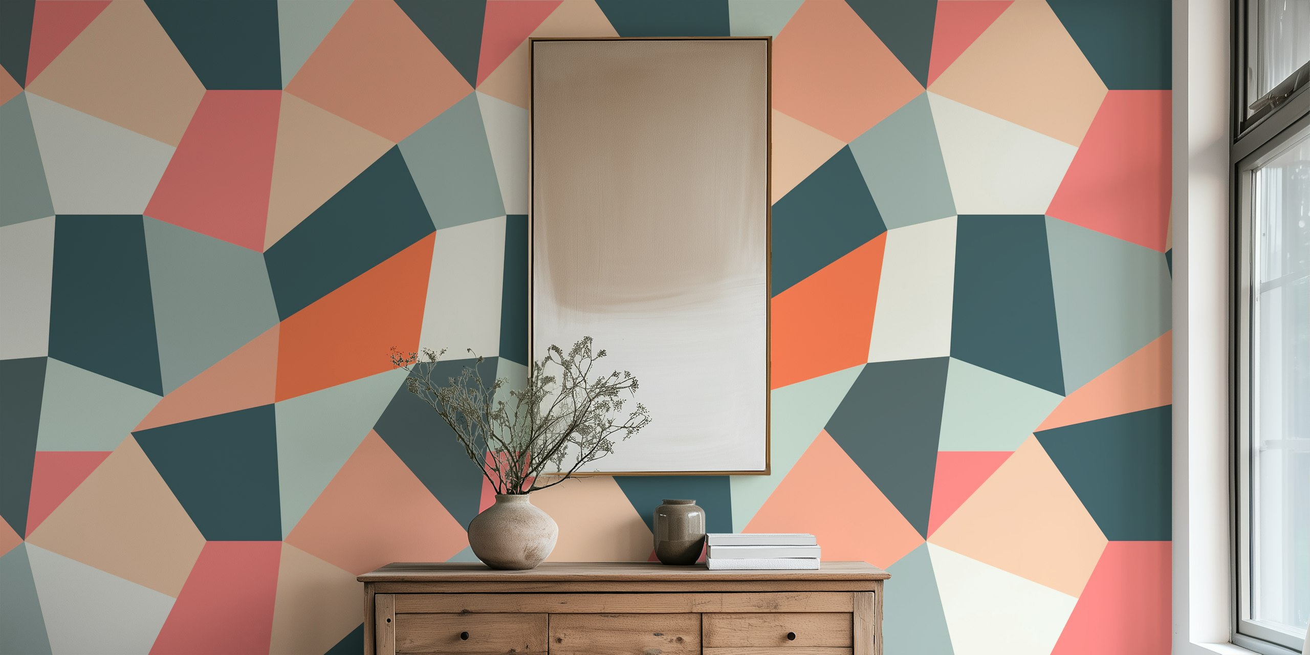 Abstract mosaic wallpaper in a modern room