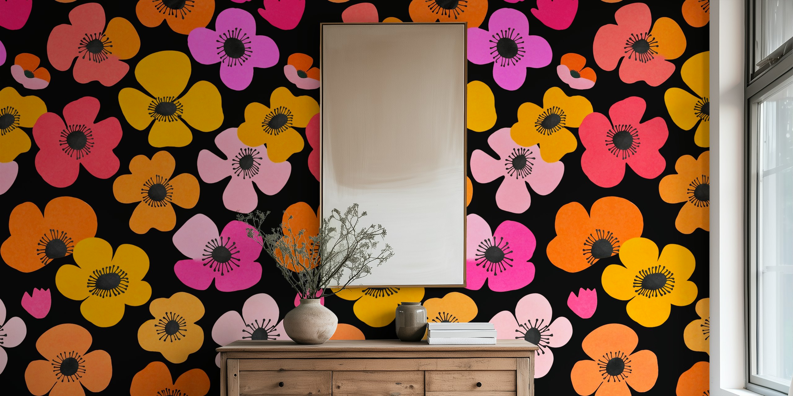 Bold multicolor retro flower tapet
