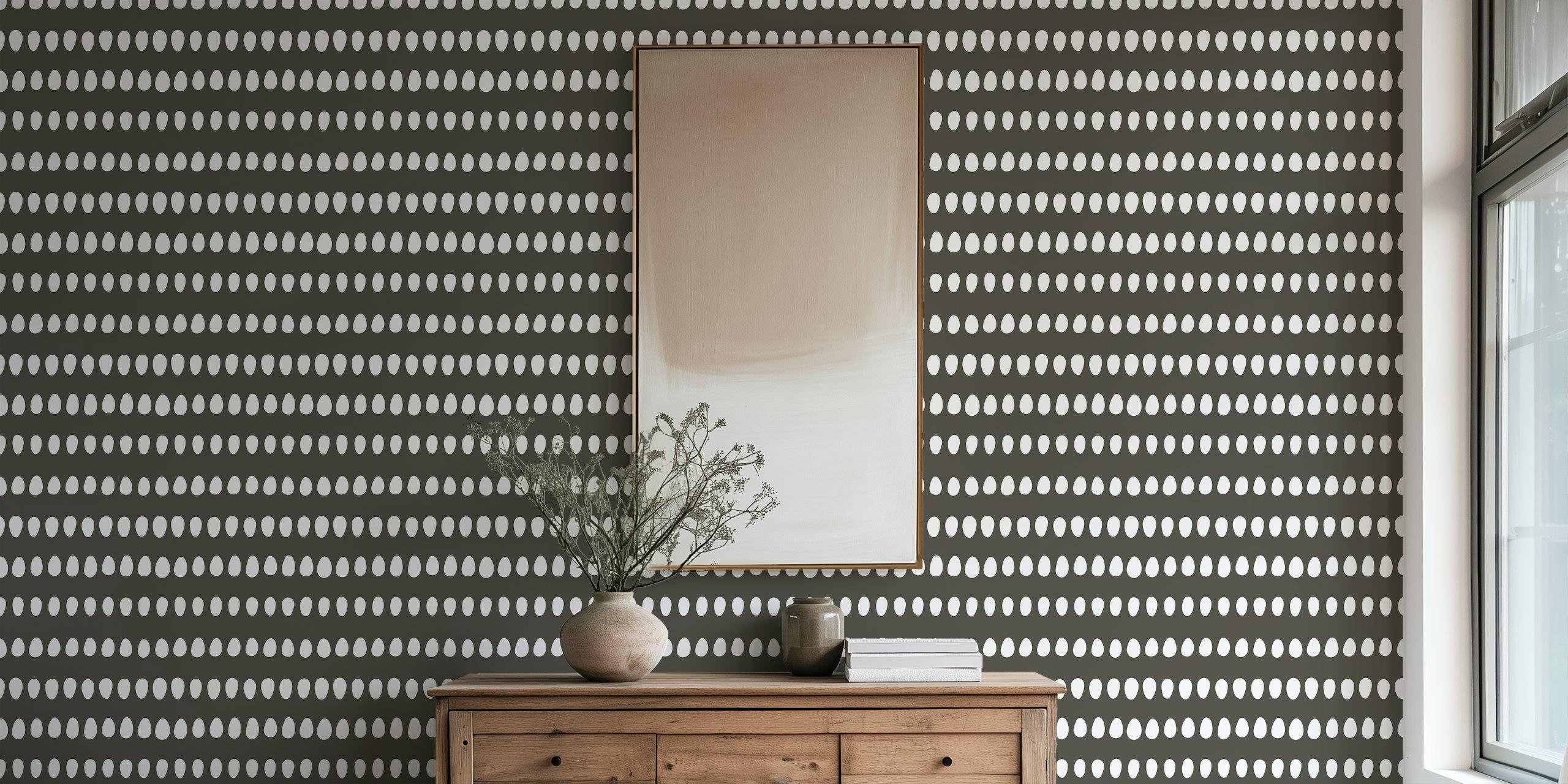 Dotty Oval Stripes Beige Charcoal tapeta w pokoju