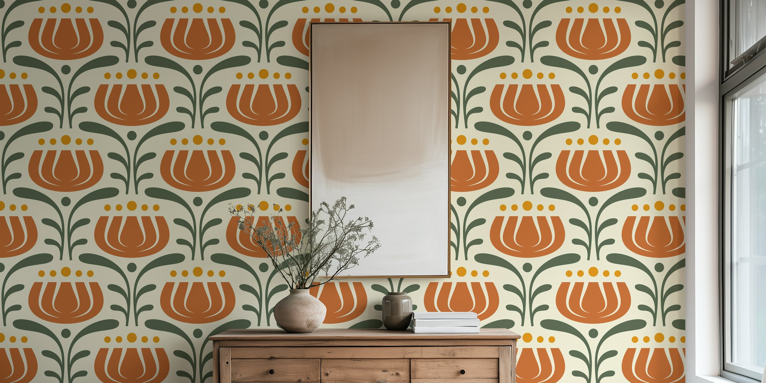 Stylish vintage tulips wallpaper in a room