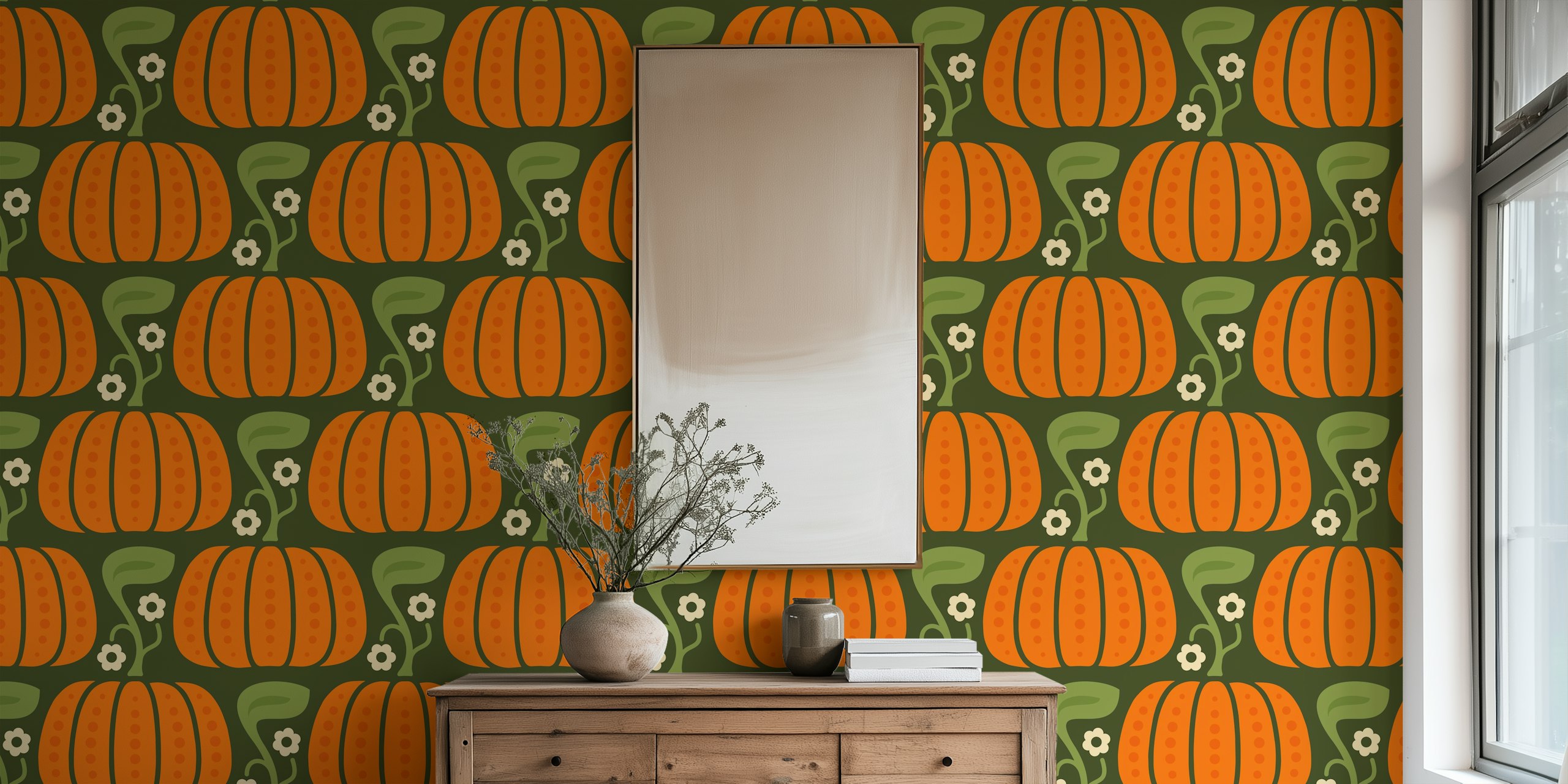 Cozy pumpkin wallpaper huoneasetelmassa