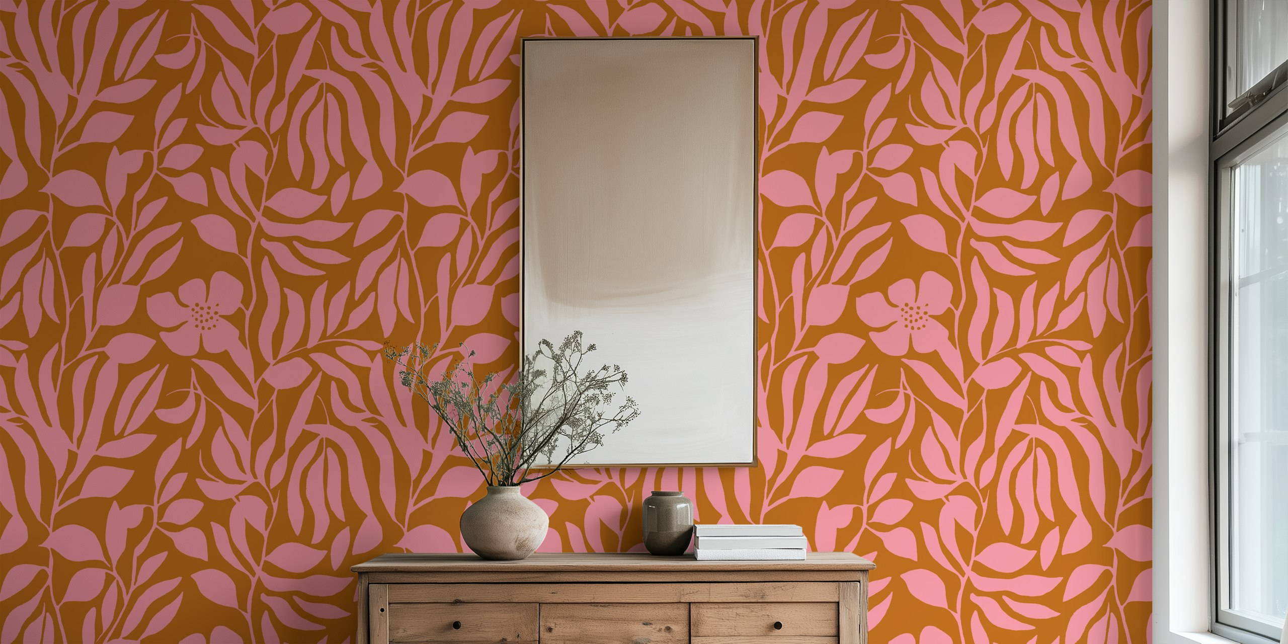 Mustard Pink wallpaper in a room