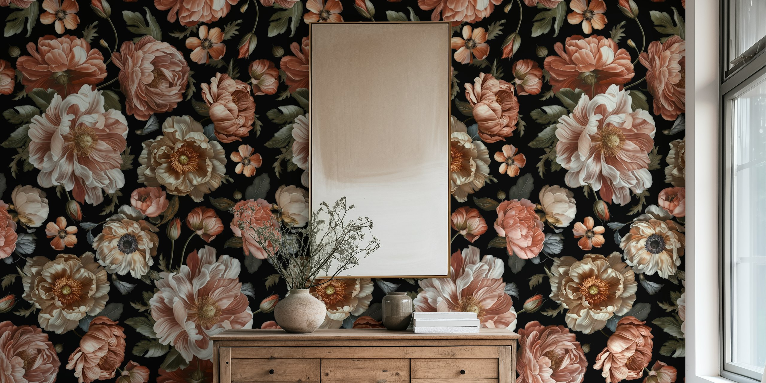 Tapeta Peach Baroque Flower v místnosti