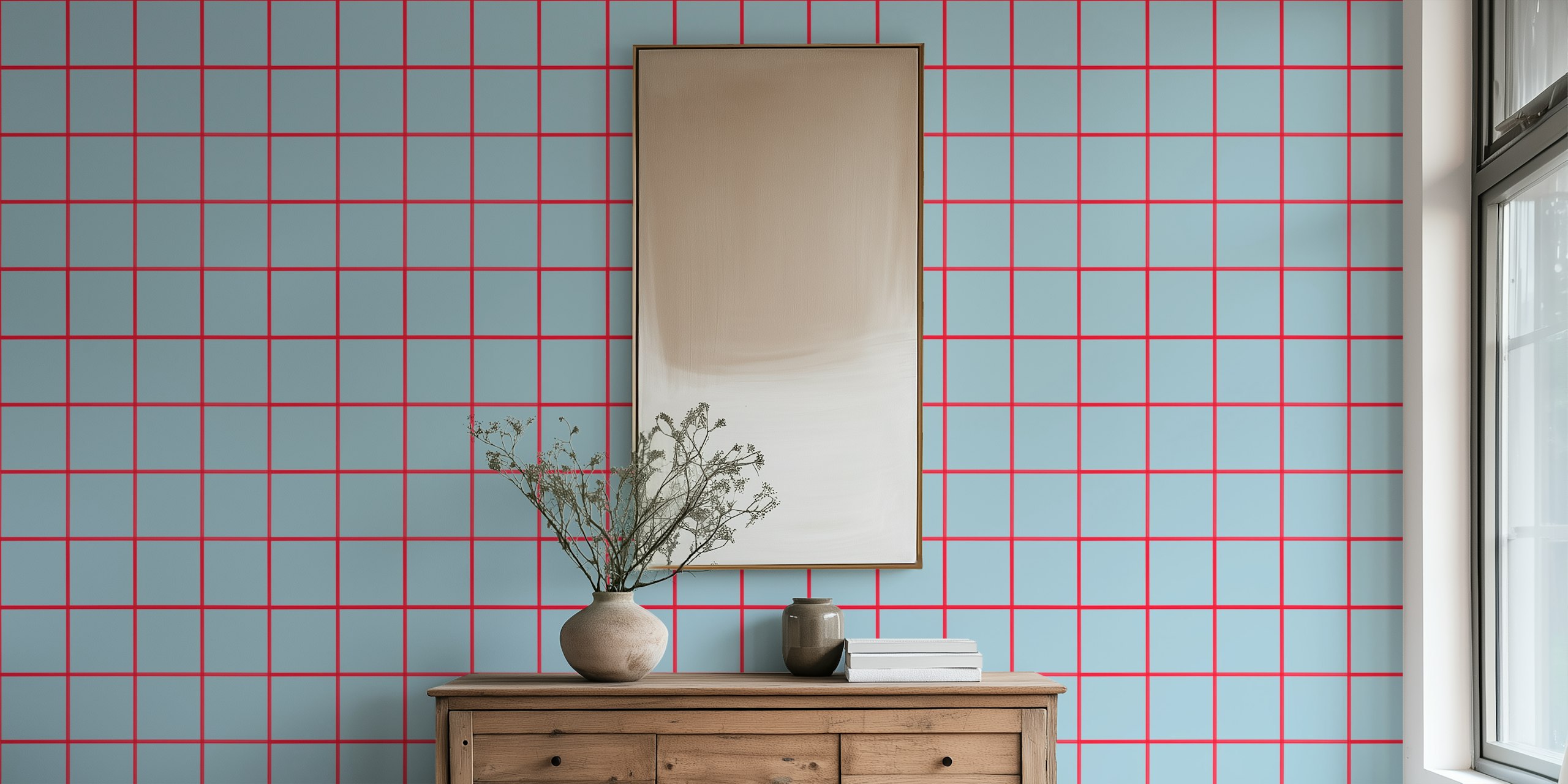 Tapeta Blue gray red grouted tiles v místnosti