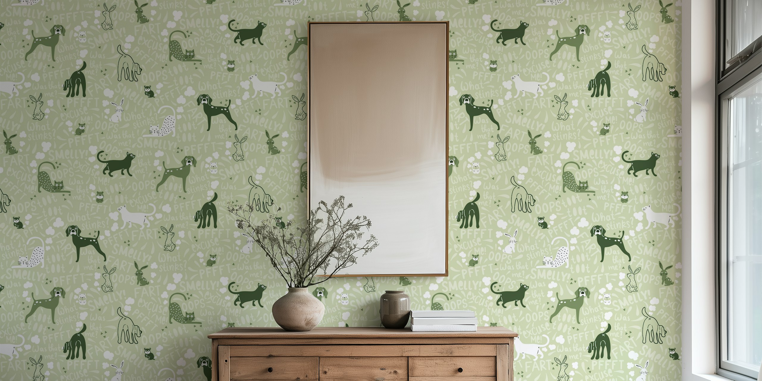 Farting pets wallpaper in a room