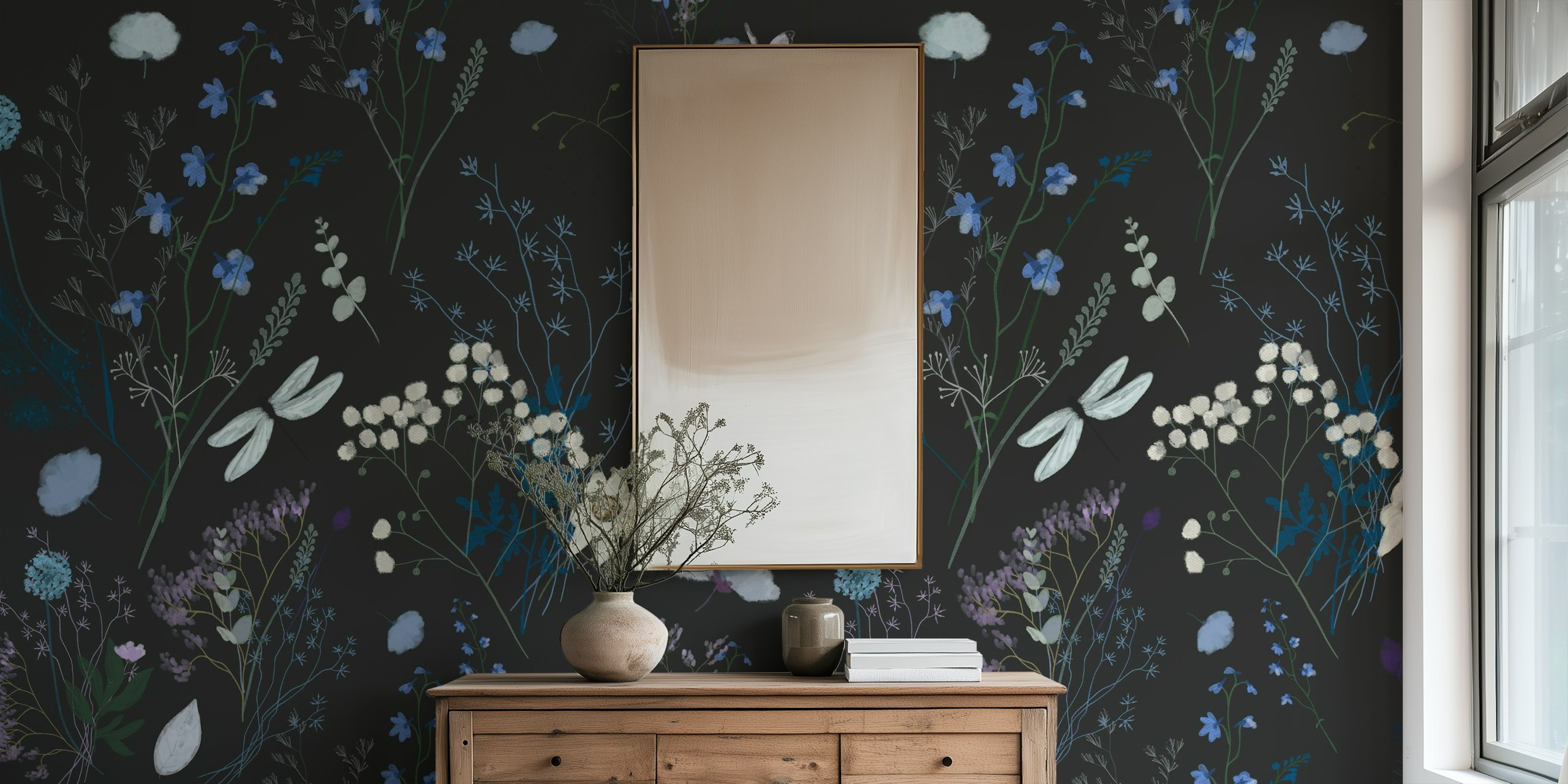 Papier peint Night Garden Floral Pattern dans une pièce