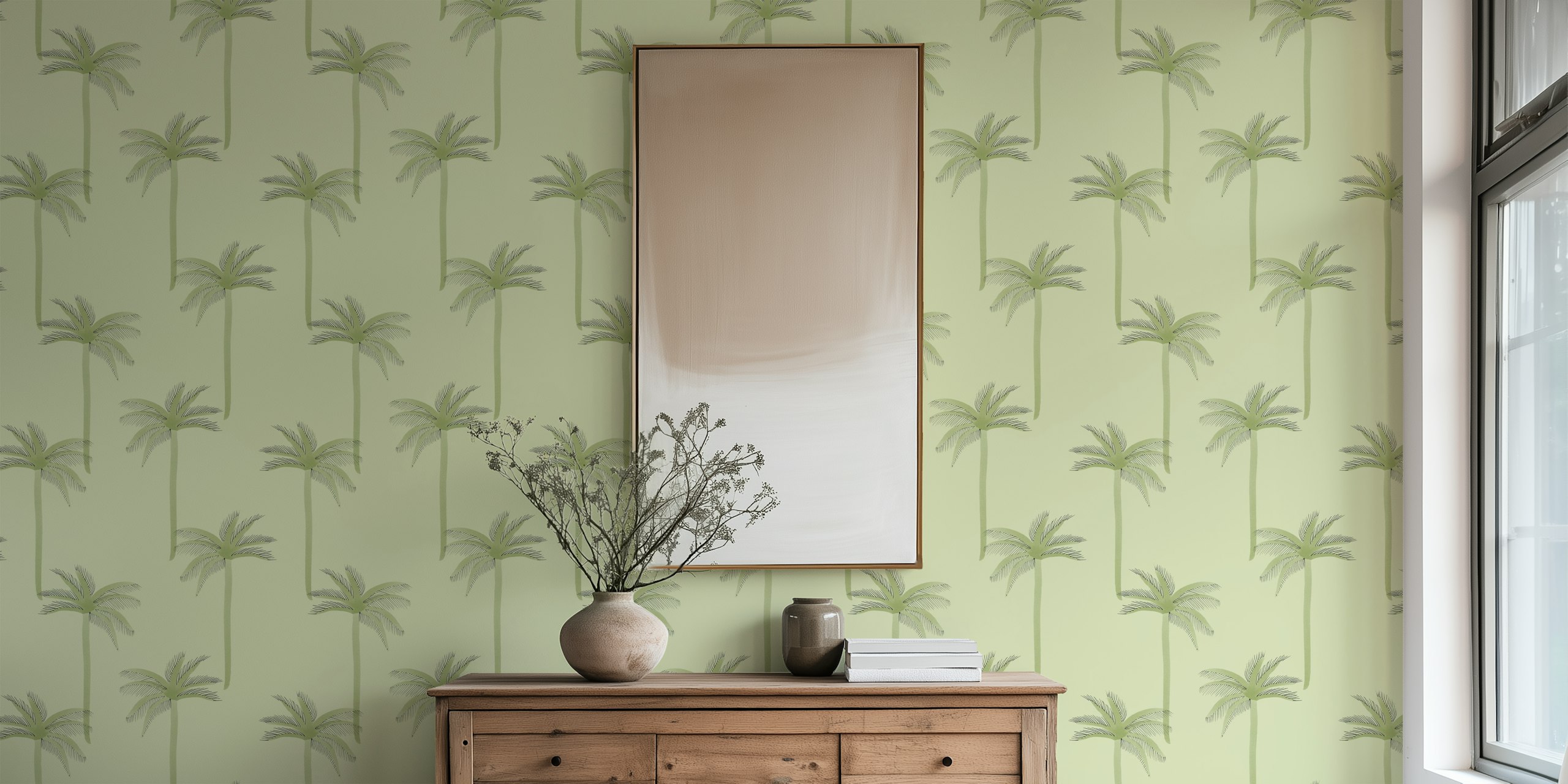 Dreamy Watercolor Palmtrees-behang in een kamer