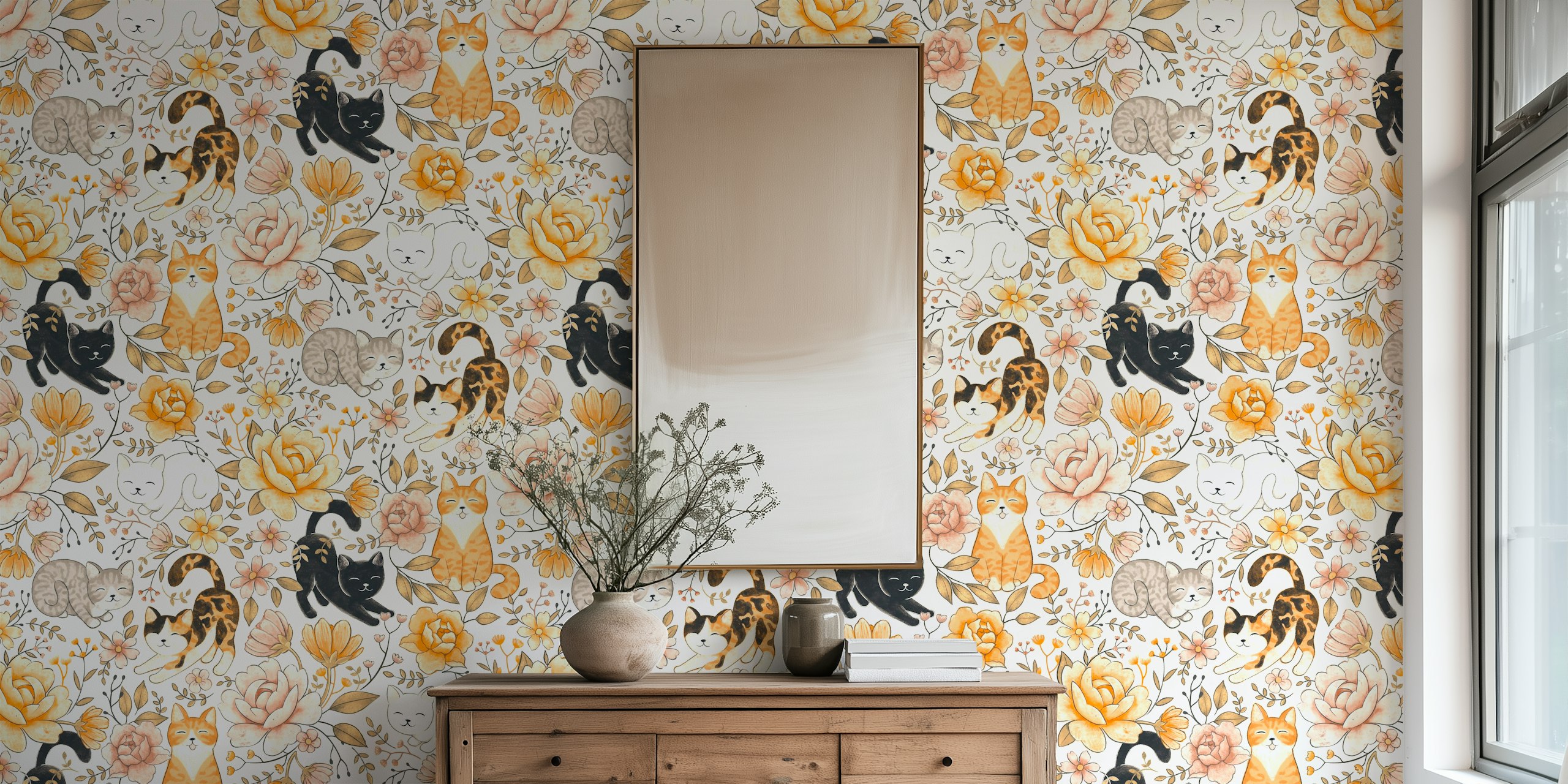 Cottage Cat Coquette wallpaper in a room