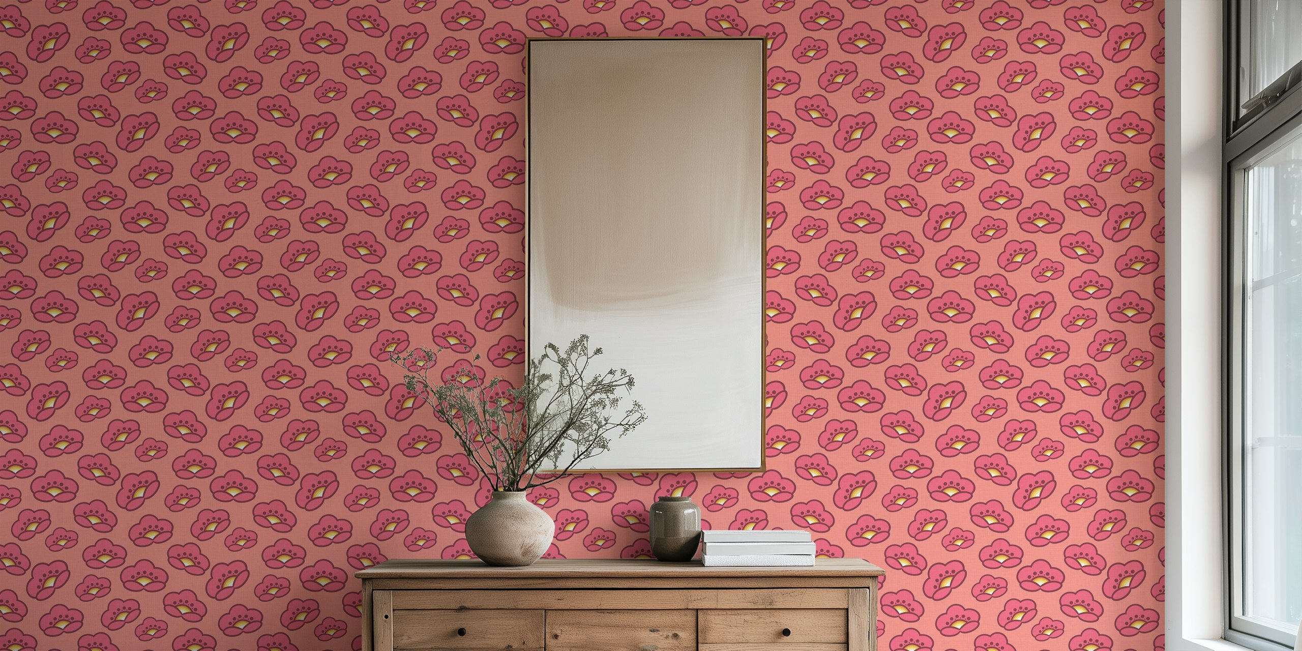 Papel de parede Groovy Flower Field em um quarto