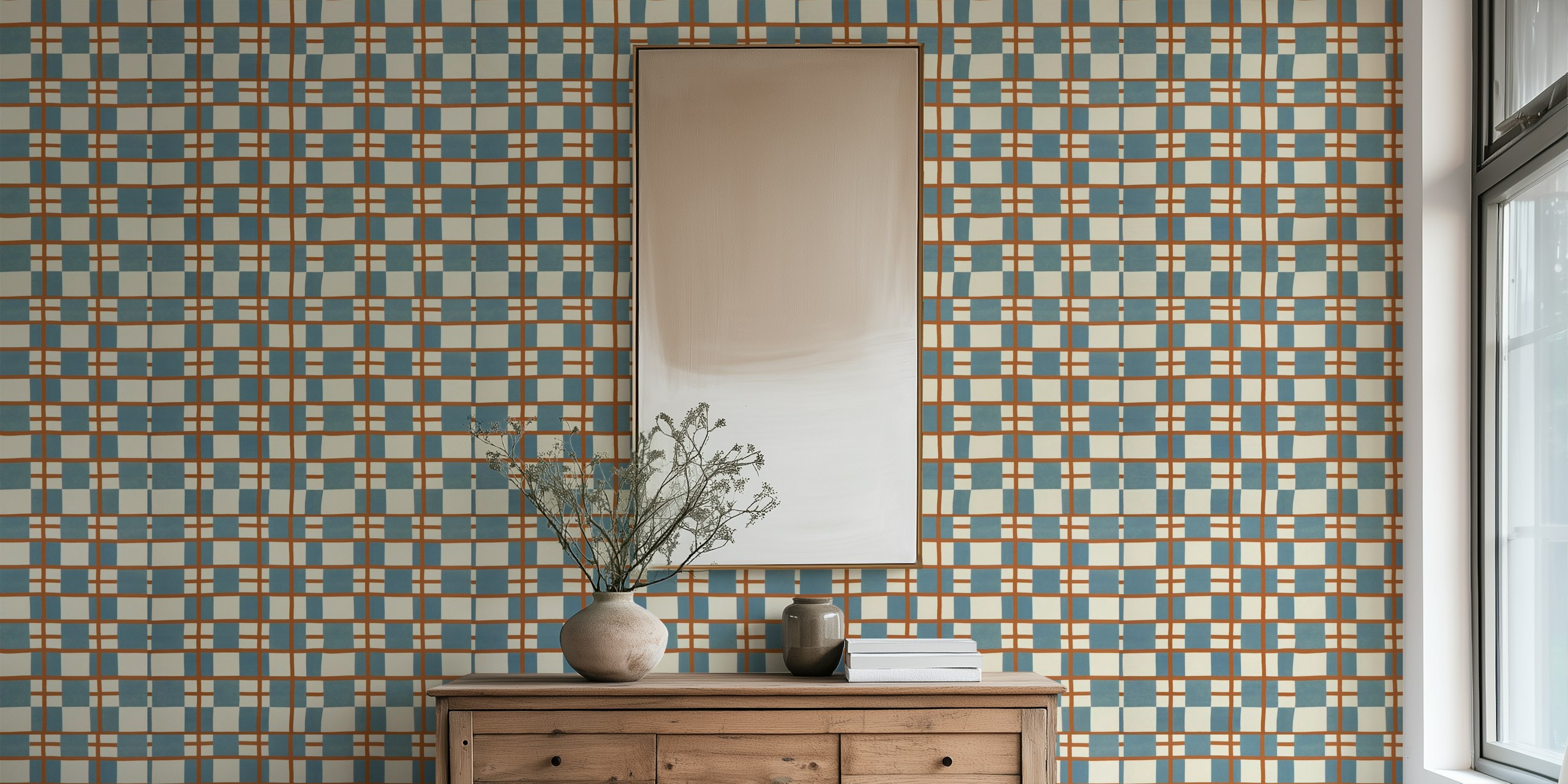 Papier peint Vintage Chic Grid Design dans une pièce