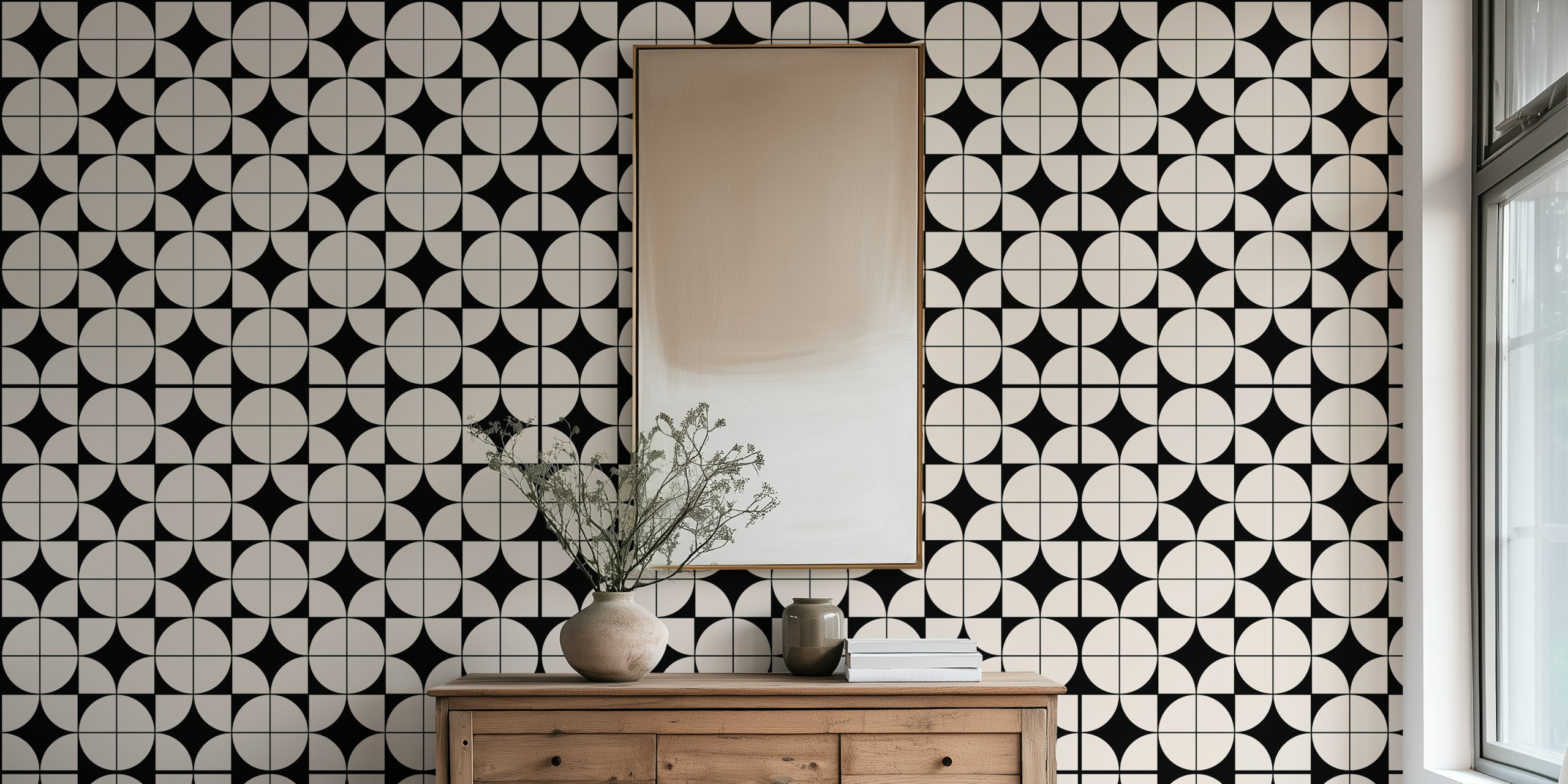Stylish black and beige geometric wallpaper design