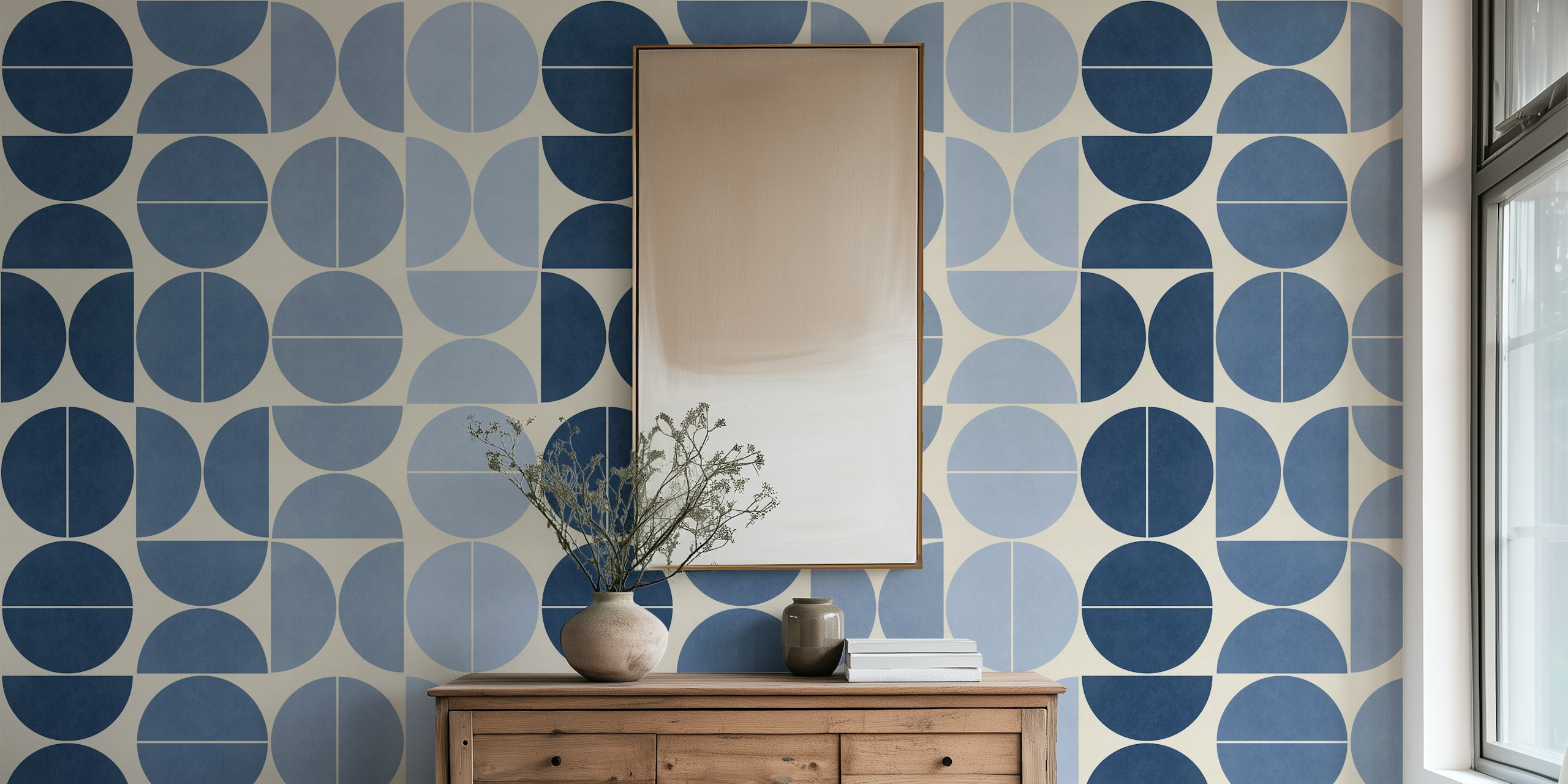 Geometric shapes in navy blue and light blue wallpaper