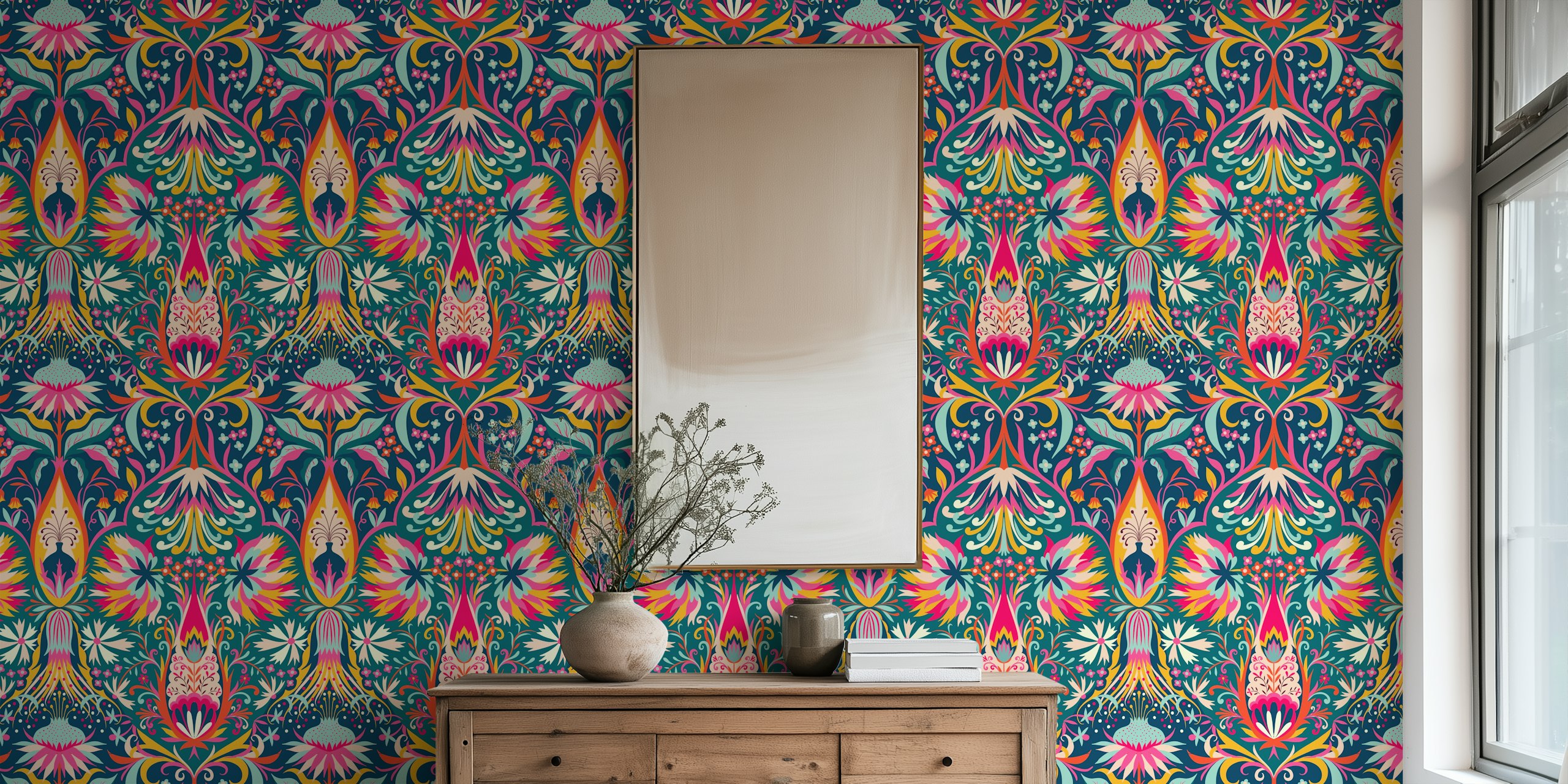 Colorful paisley floral pattern design wallpaper