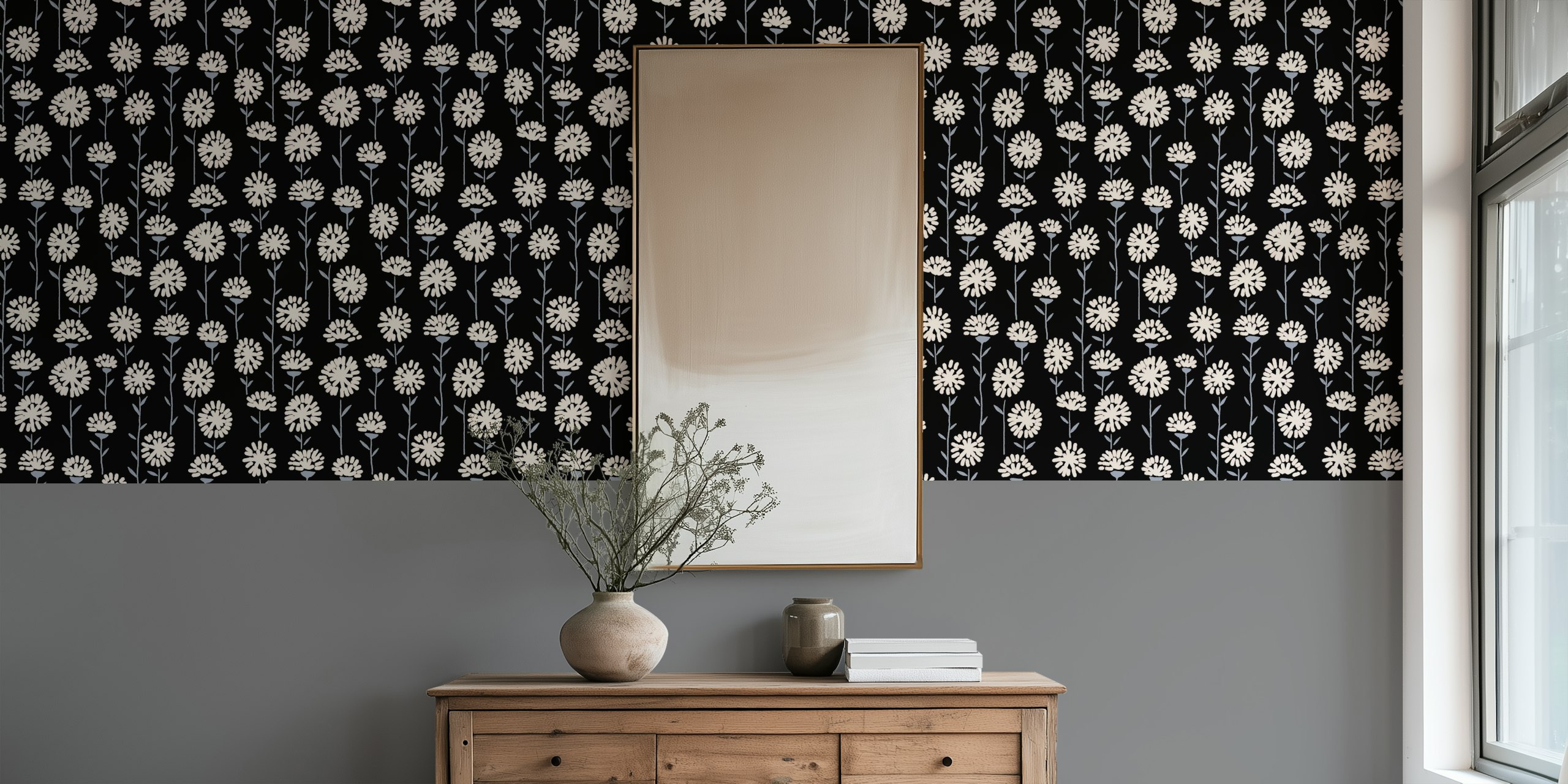 Alexis dark floral wallpaper in a room